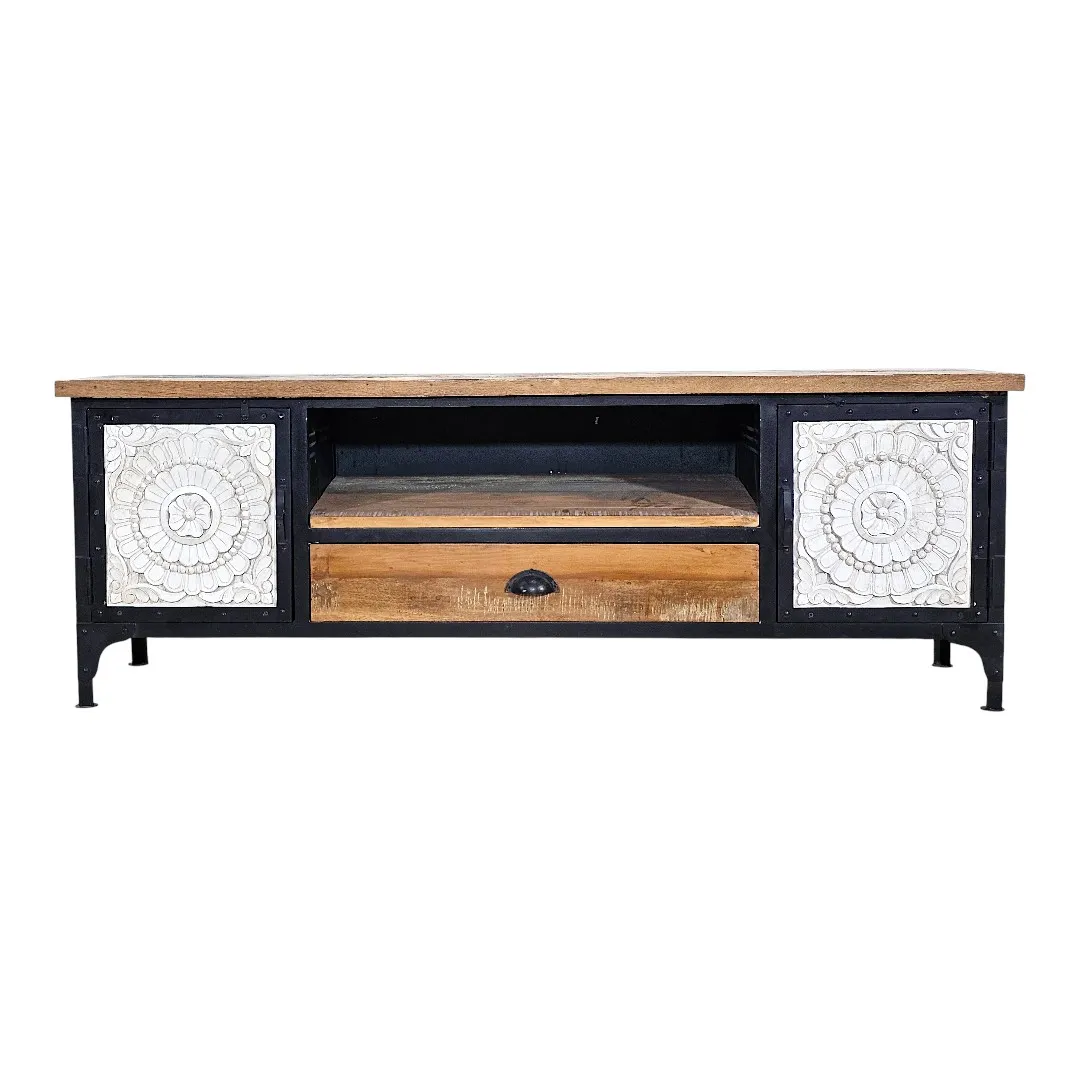 Royal Mandala Media Sideboard / خزانة "شمس" الخشبية المنحوتة