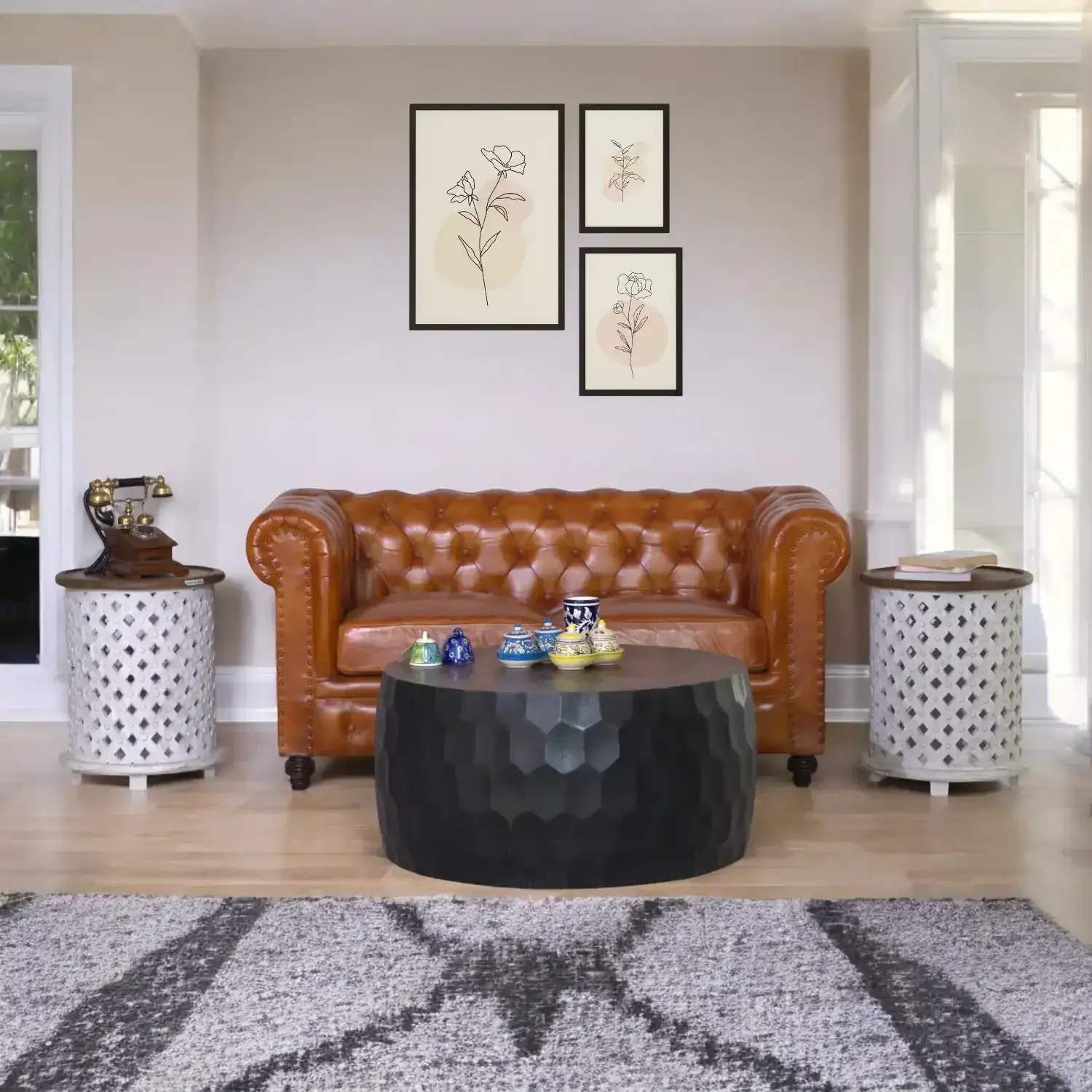 Classic Brown Leather Chesterfield Sofa