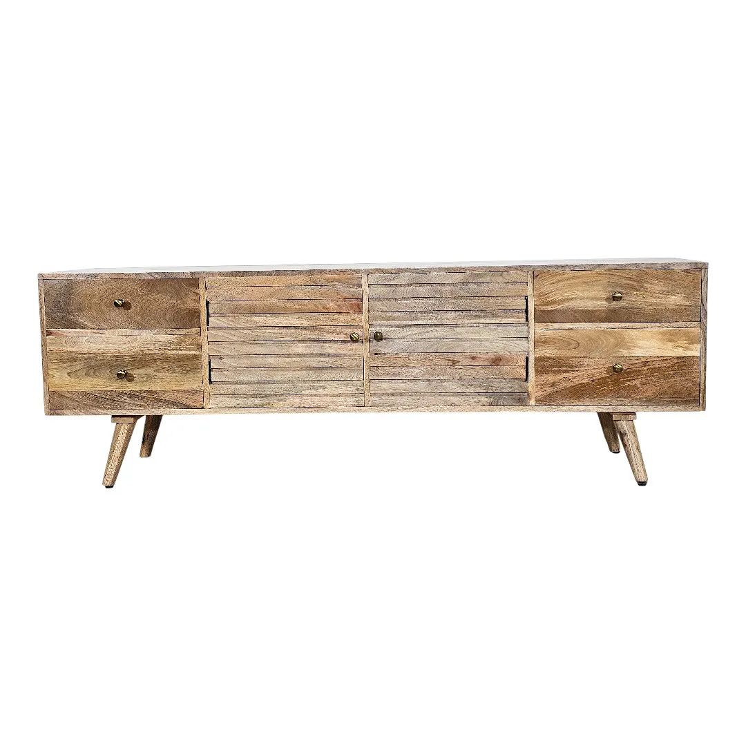 Slat-Front Solid Wood Media Console