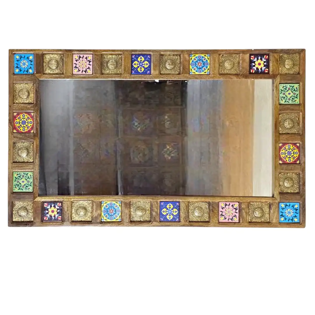 The Sheesh Mahal Hand-Painted Brass & Rosewood Mirror