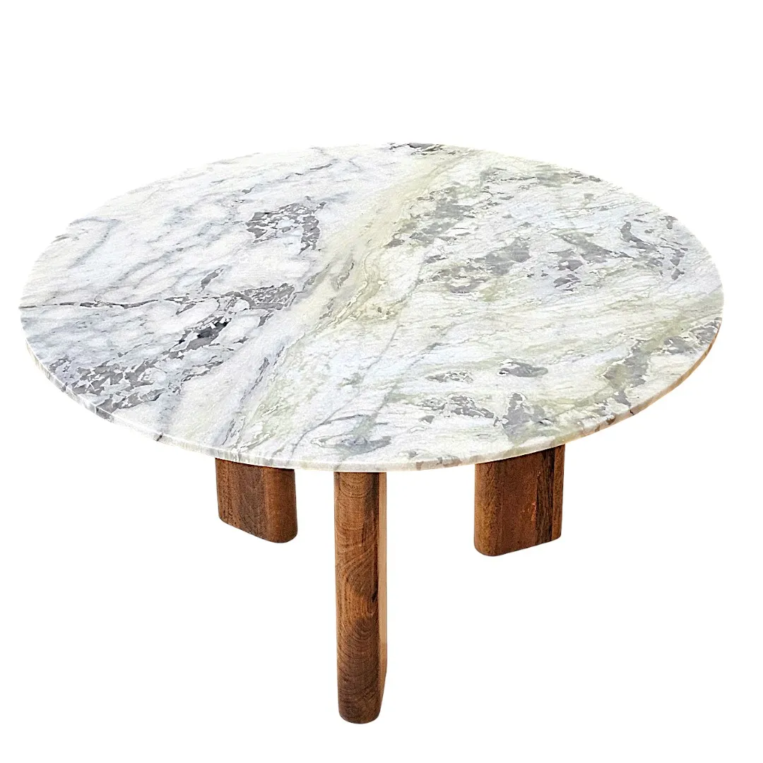 Archival Marble & Solid Wood Round Coffee Table