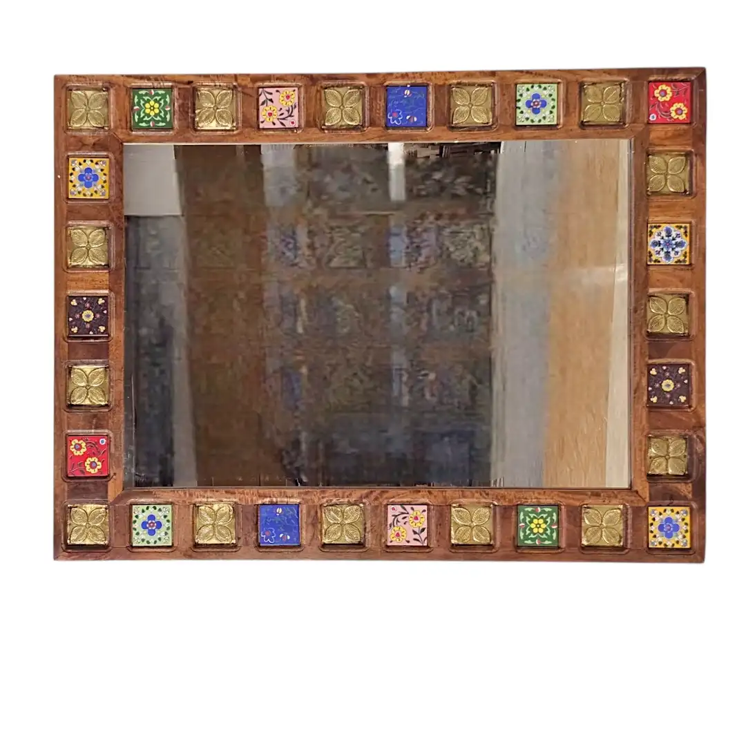 The Sheesh Mahal Hand-Painted Brass & Rosewood Mirror