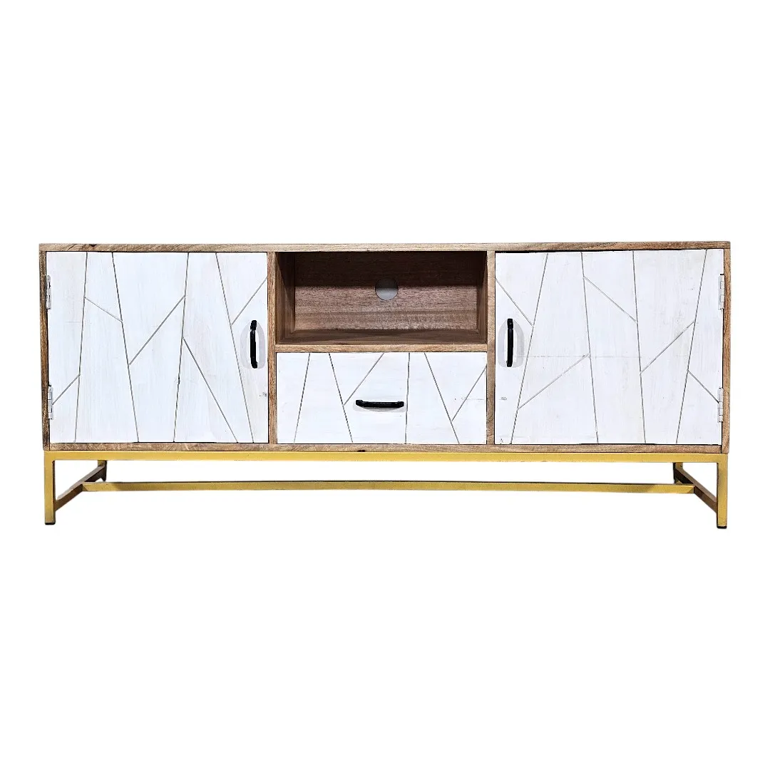 "Hala" Geometric Mixed-Tone TV Unit / طاولة تلفزيون "هلا" بالخشب والنقوش