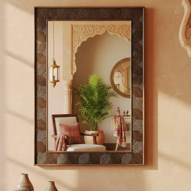 The Giza Linear Hand-Carved Reclaimed Mango Wood Mirror