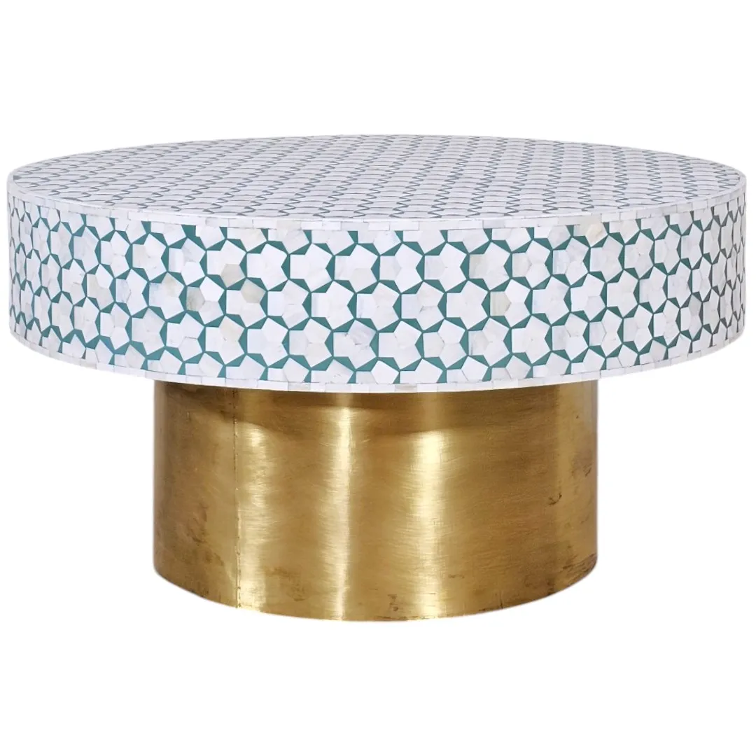 Al-Zubarah Geometric Bone Inlay Statement Table