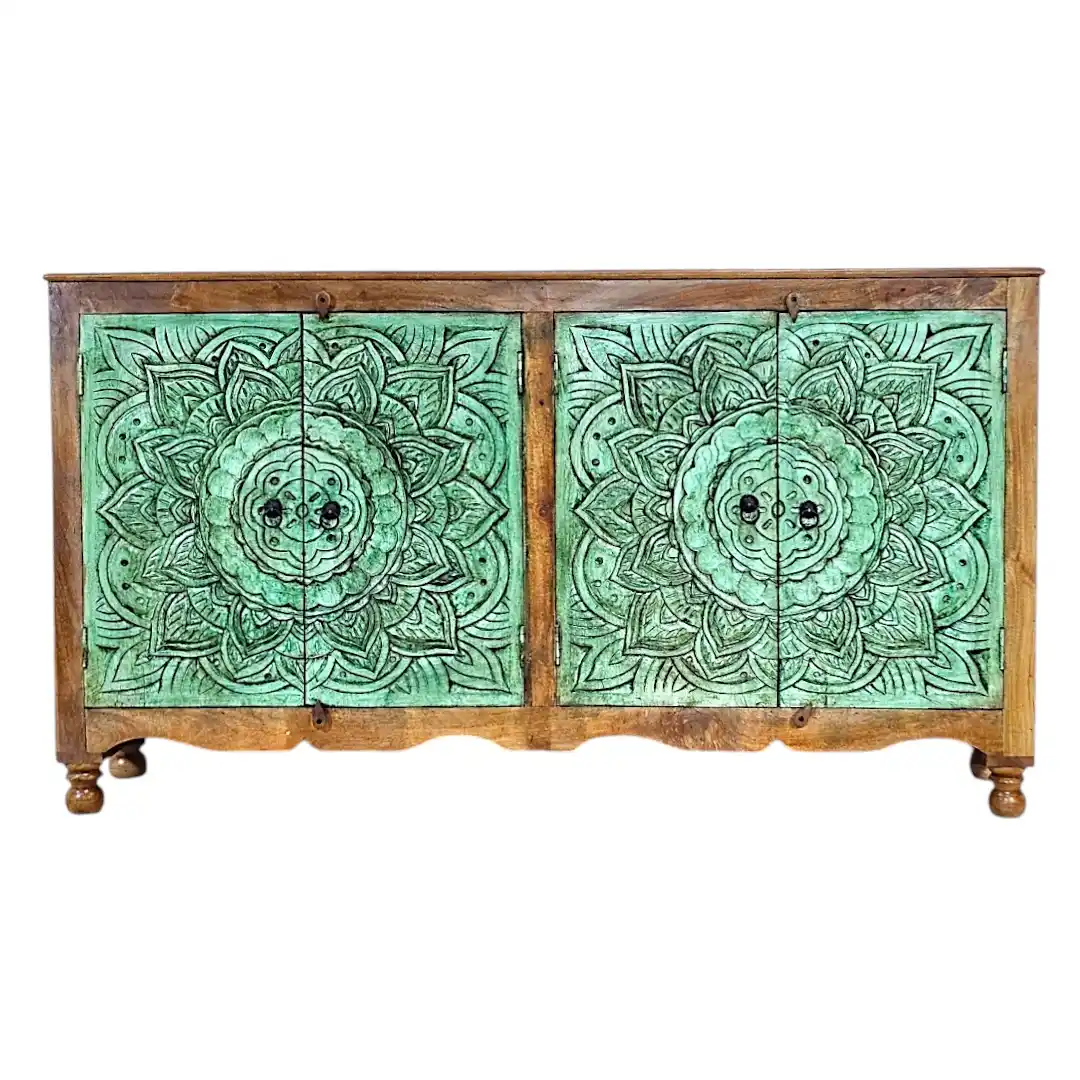 Verona Carved Teal Credenza