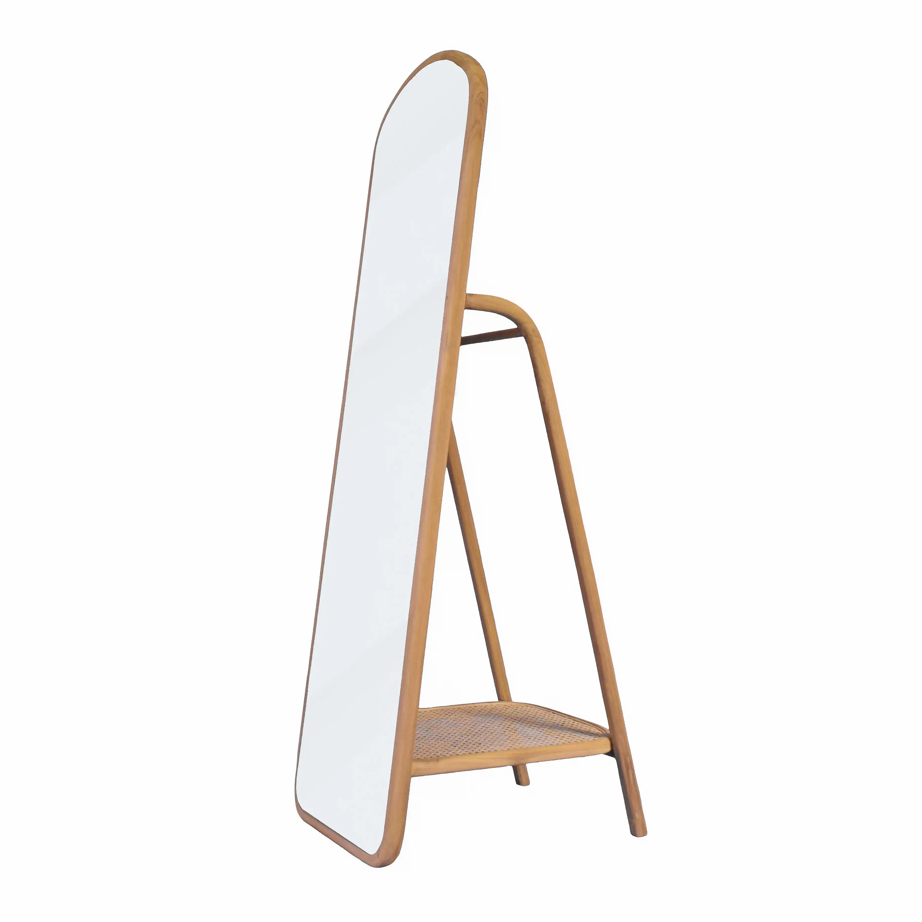 Arched Cheval Mirror & Rattan Shelf (الأناقة المقوسة)