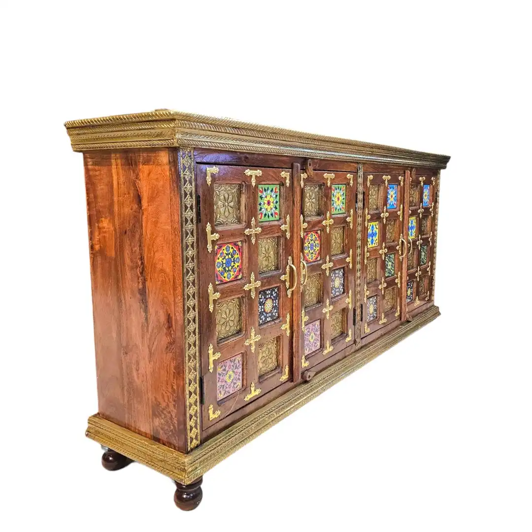 Rhys Hand-Carved Rosewood & Inlaid Tile Sideboard