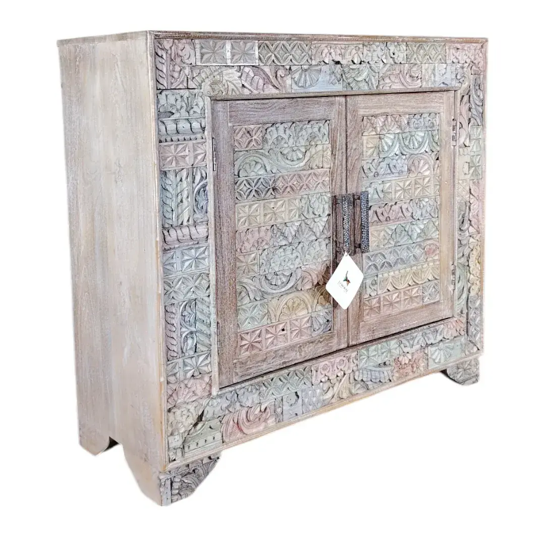 Boho Carved Accent Cabinet