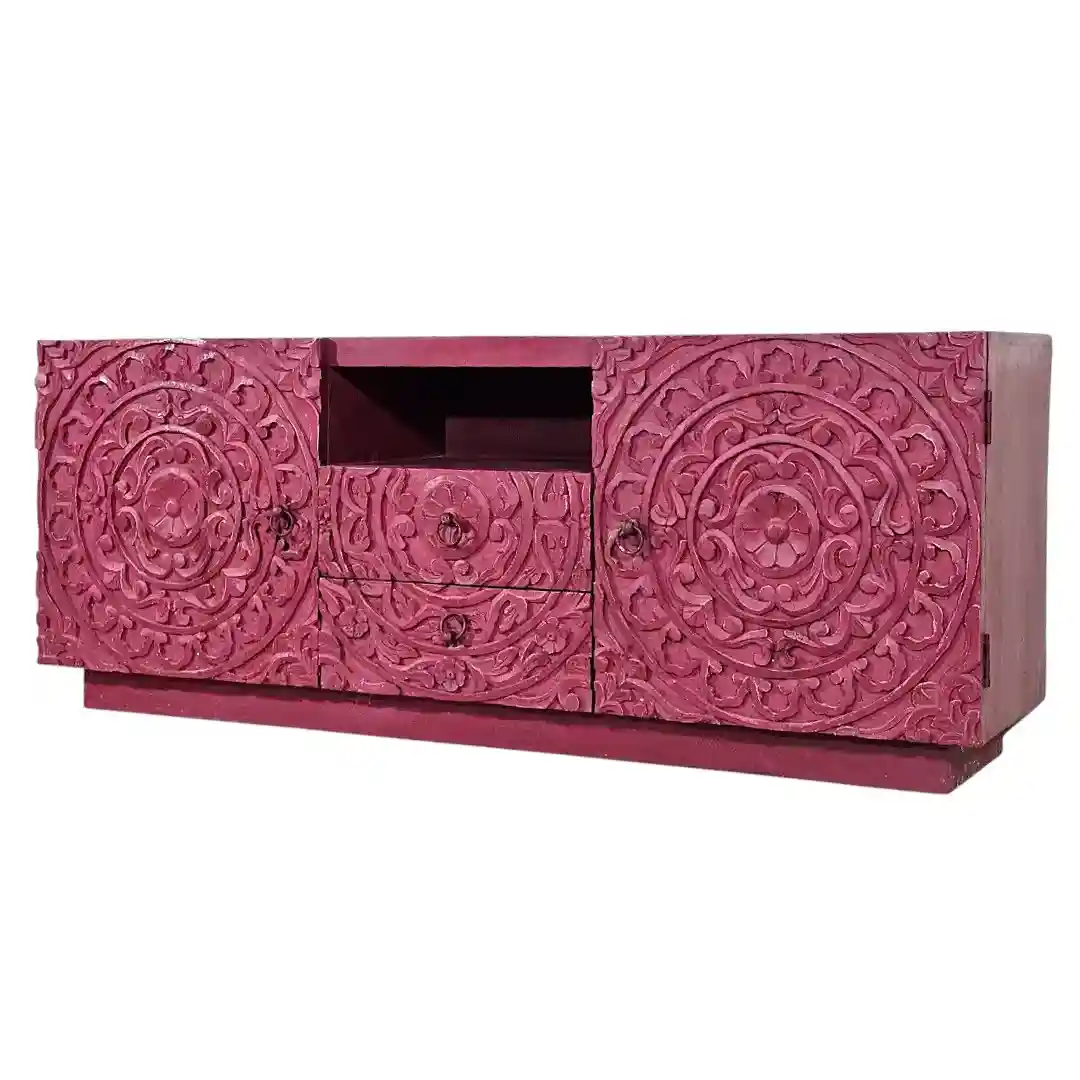 Stunning Hand-Carved Blue Media Console/TV Stand