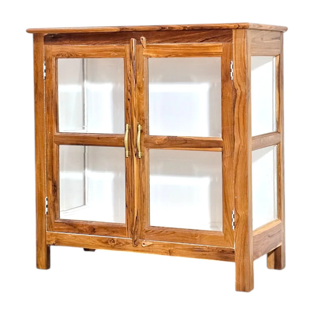 Hand-Burnished Teak & Glass Vitrine.
