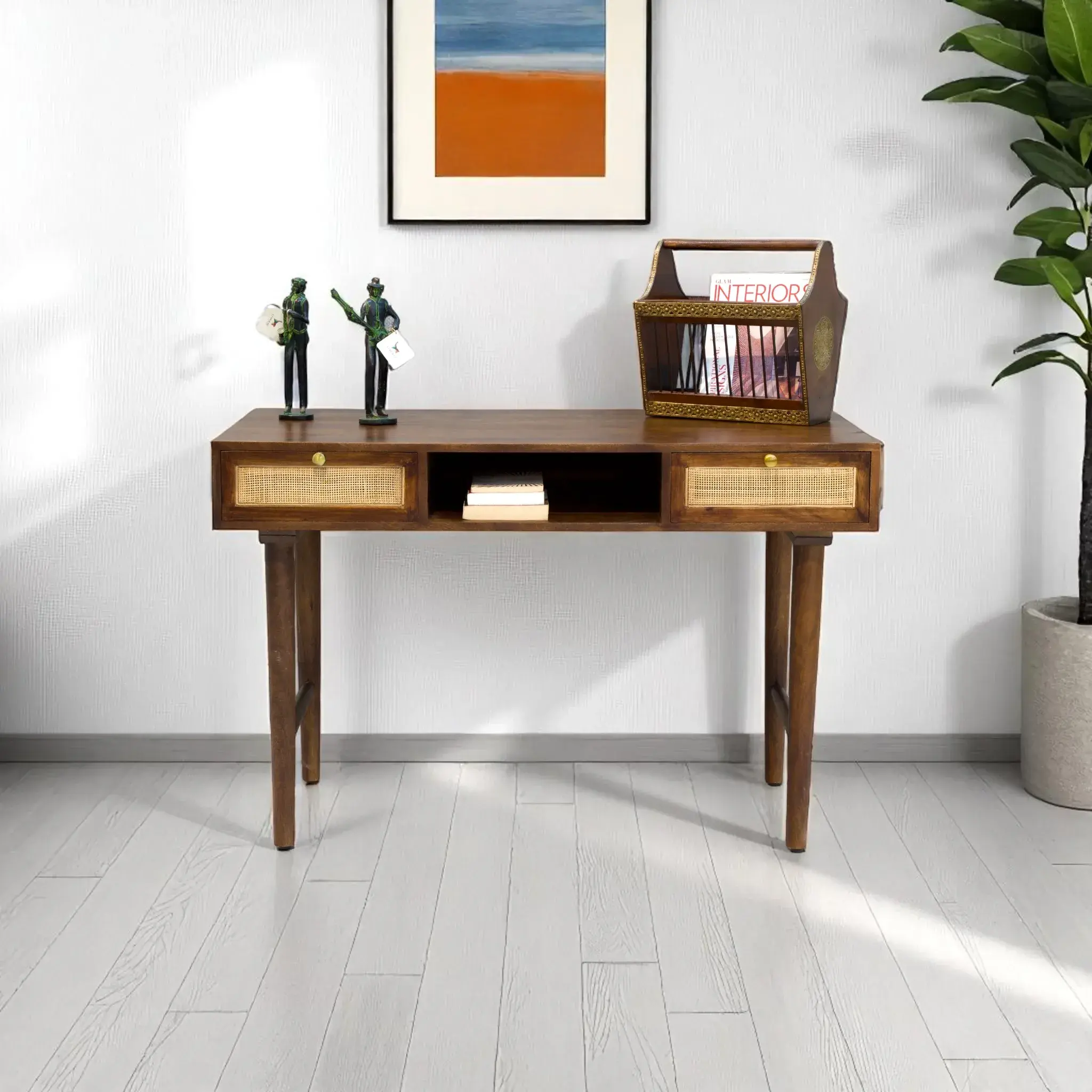 Rustic Rattan Study Desk