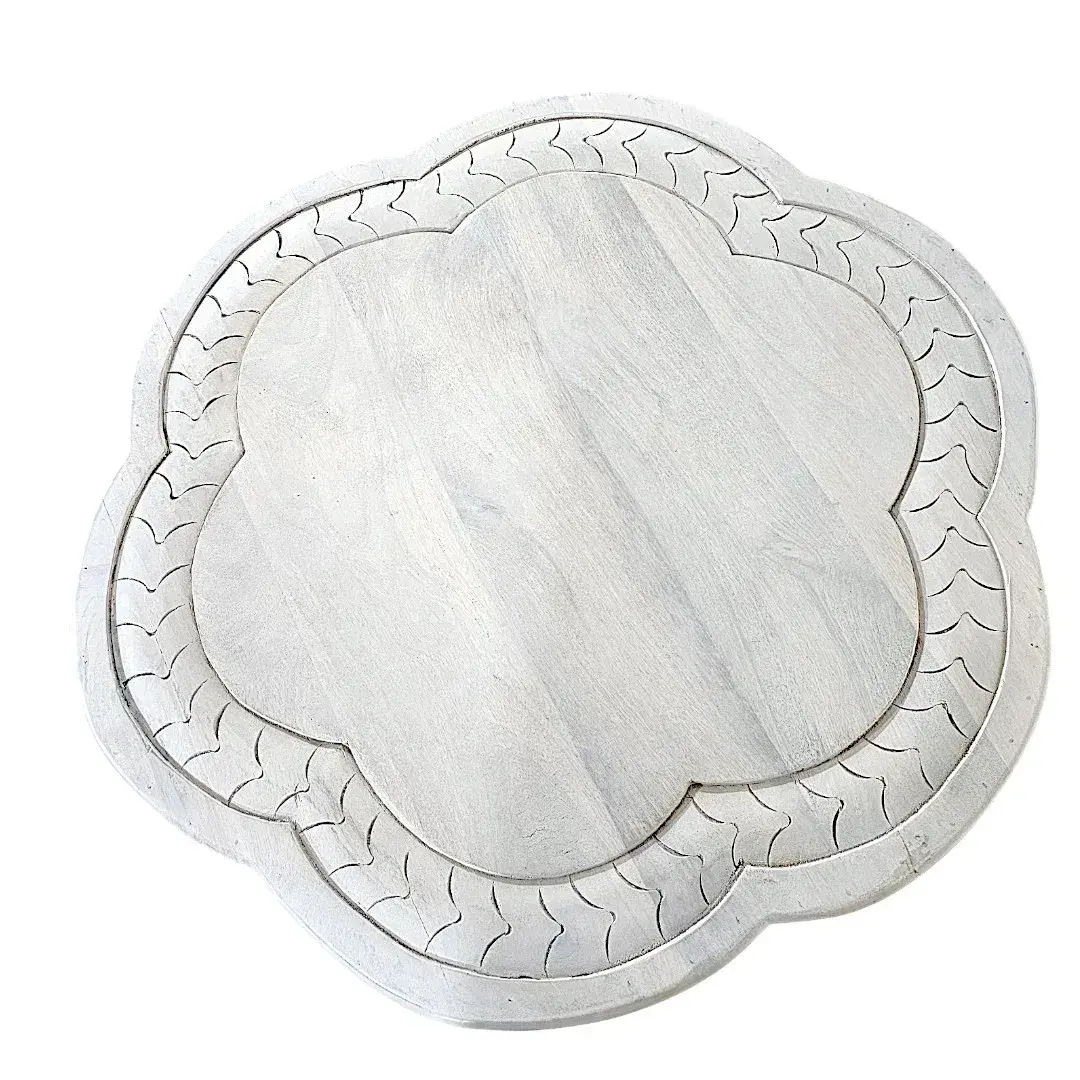 Quatrefoil Carved Artisan Coffee Table (Blanco Marfil)