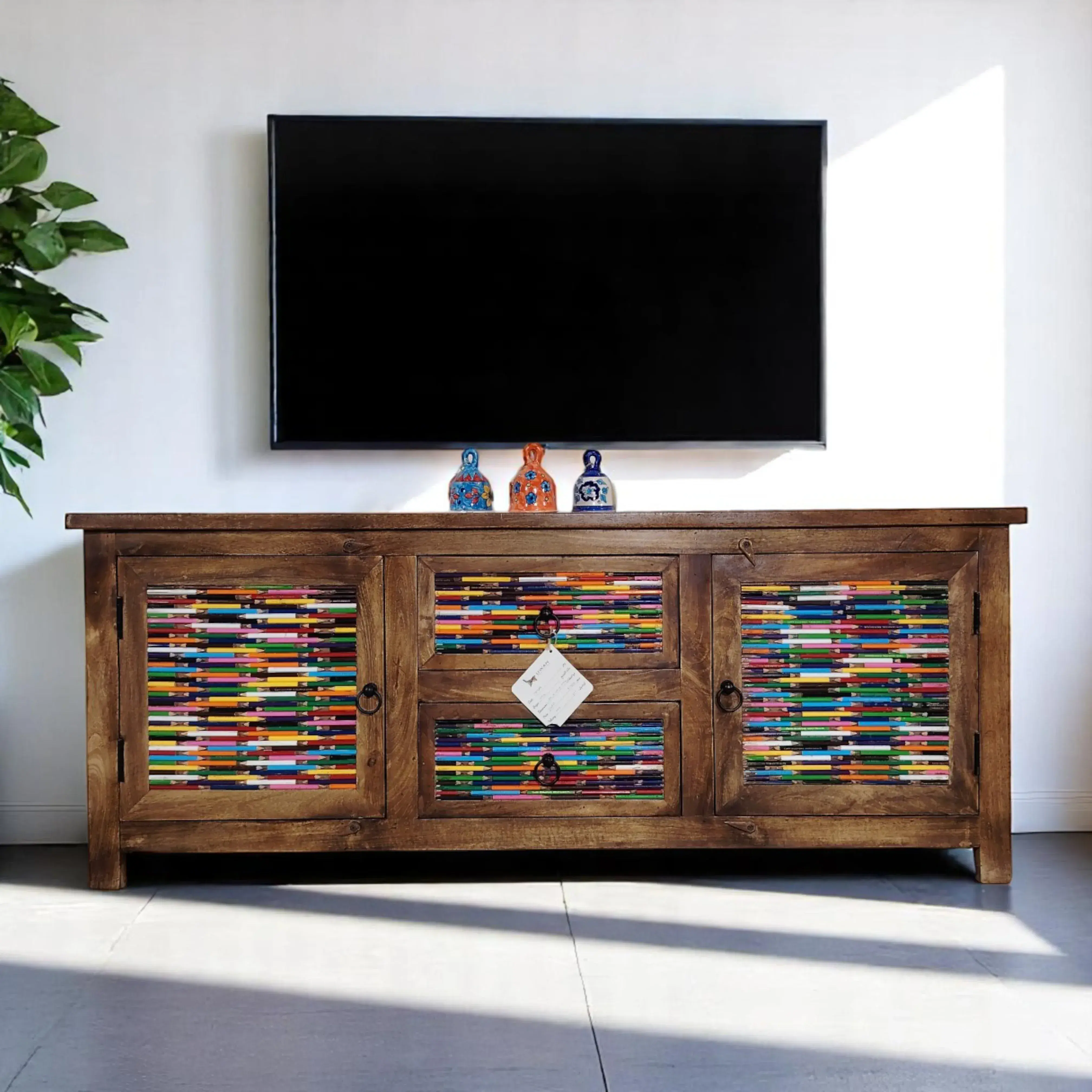 Artisan Wood Console with Upcycled Color Panels