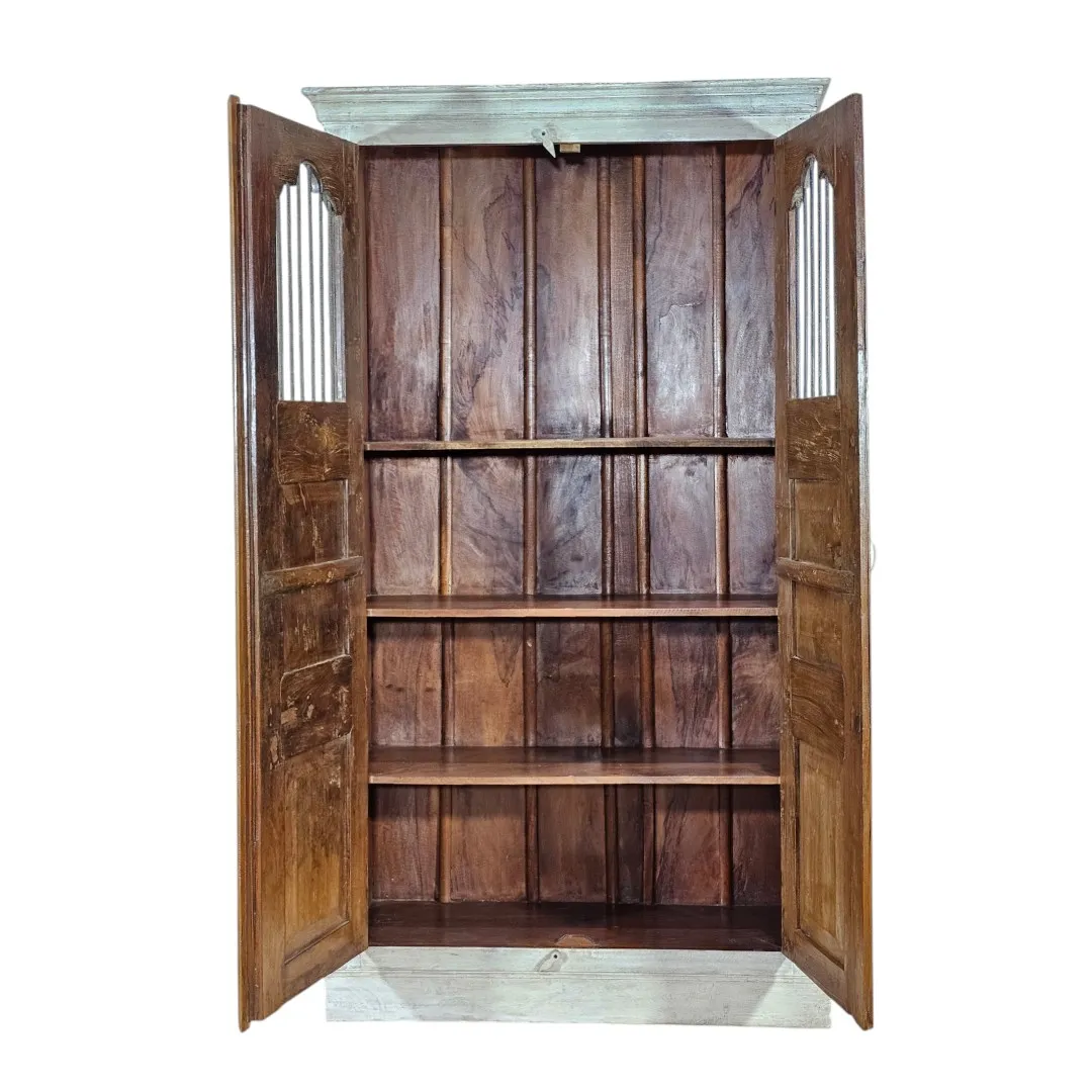 Heritage Iron-Grille Teak Linen Press Cabinet