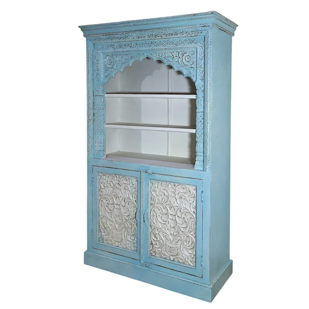 Moroccan Blue Carved Display Cabinet