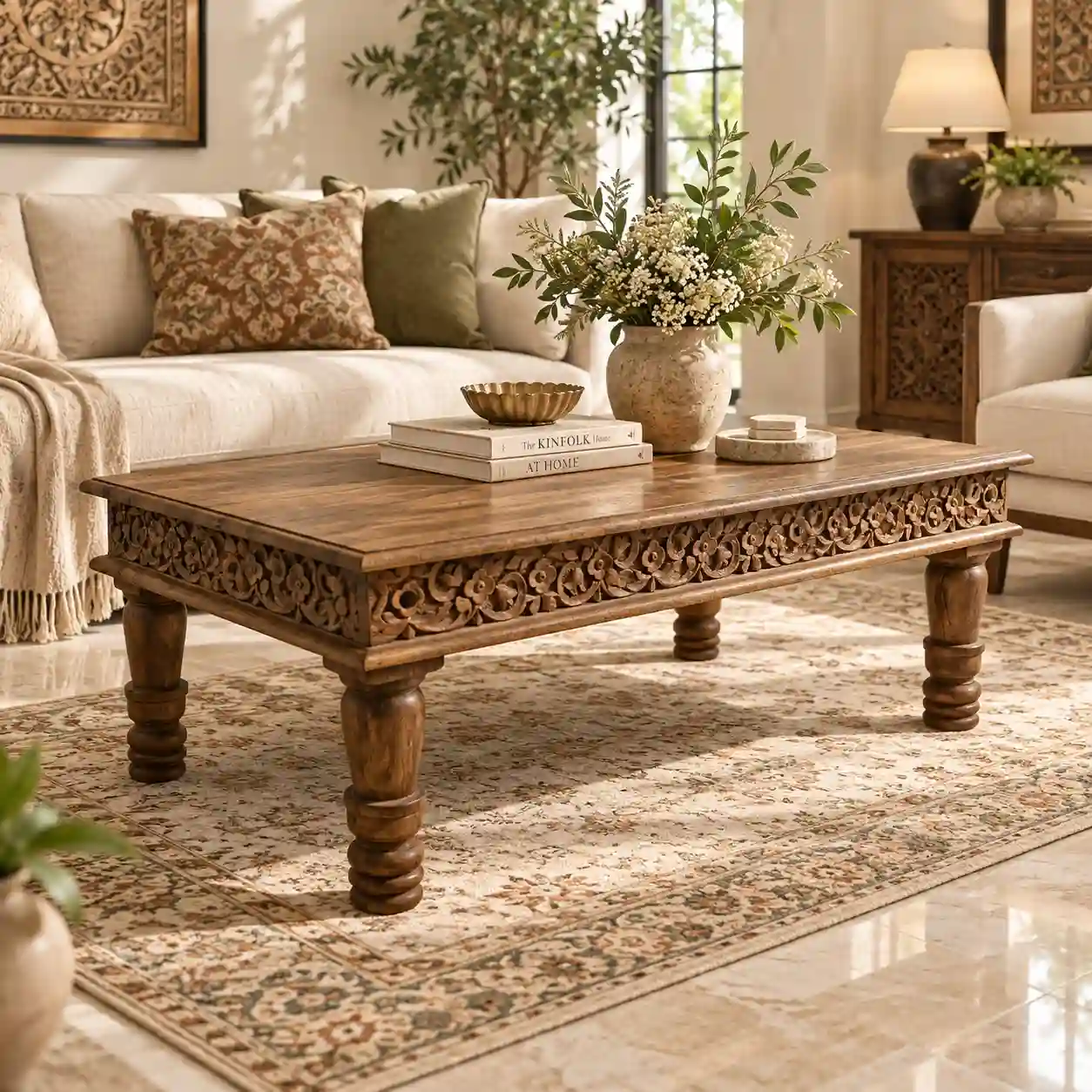 Carved Coffee Table Wood Colour