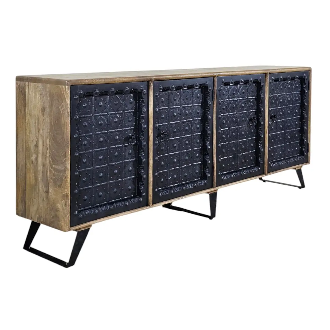 The Kila Embossed Sheet Metal & Mango Wood Credenza