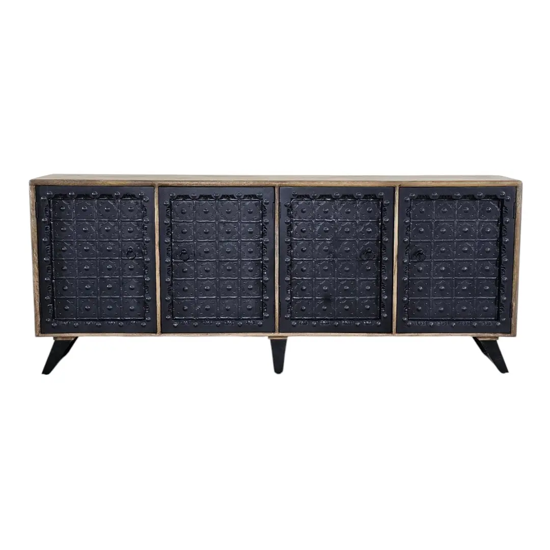 The Kila Embossed Sheet Metal & Mango Wood Credenza