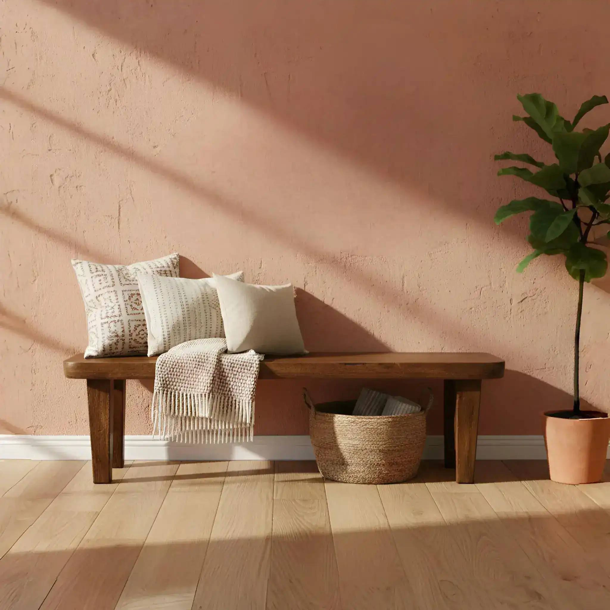 Modern Organic Mango Wood Scooped Bench