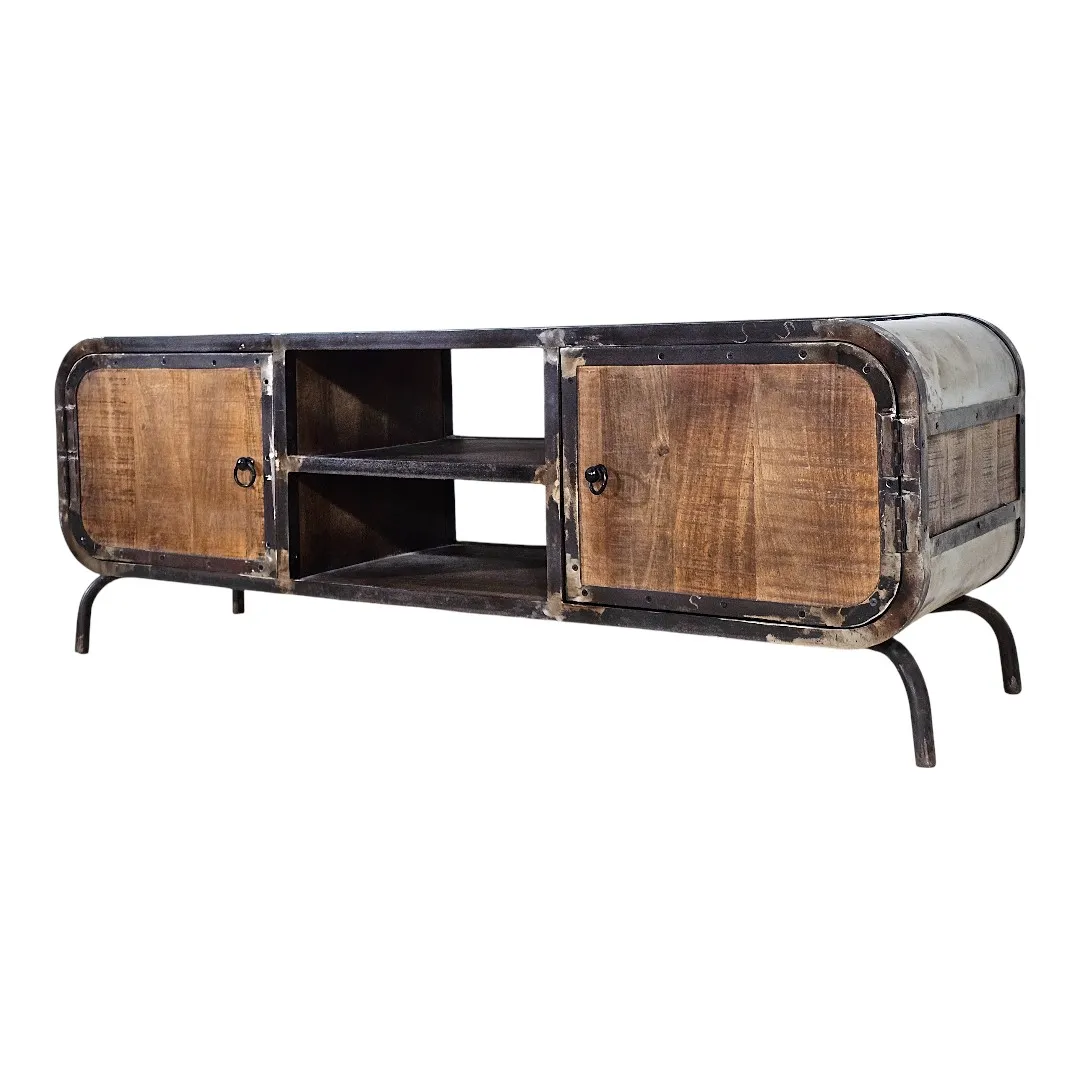 "Metro" Curved Wood & Metal Media Unit / طاولة تلفزيون "مترو" مودرن