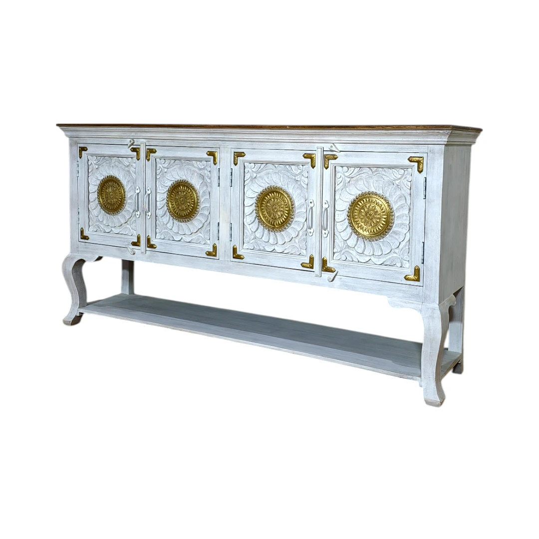 The “Opal Bloom” Artisan-Carved Credenza