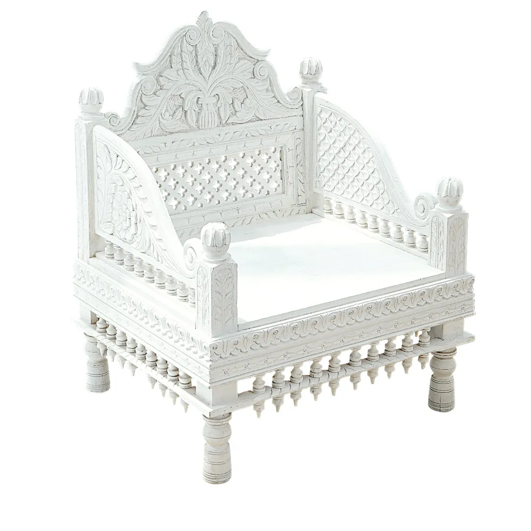 Palace Court Hand-Carved White Single Armchair