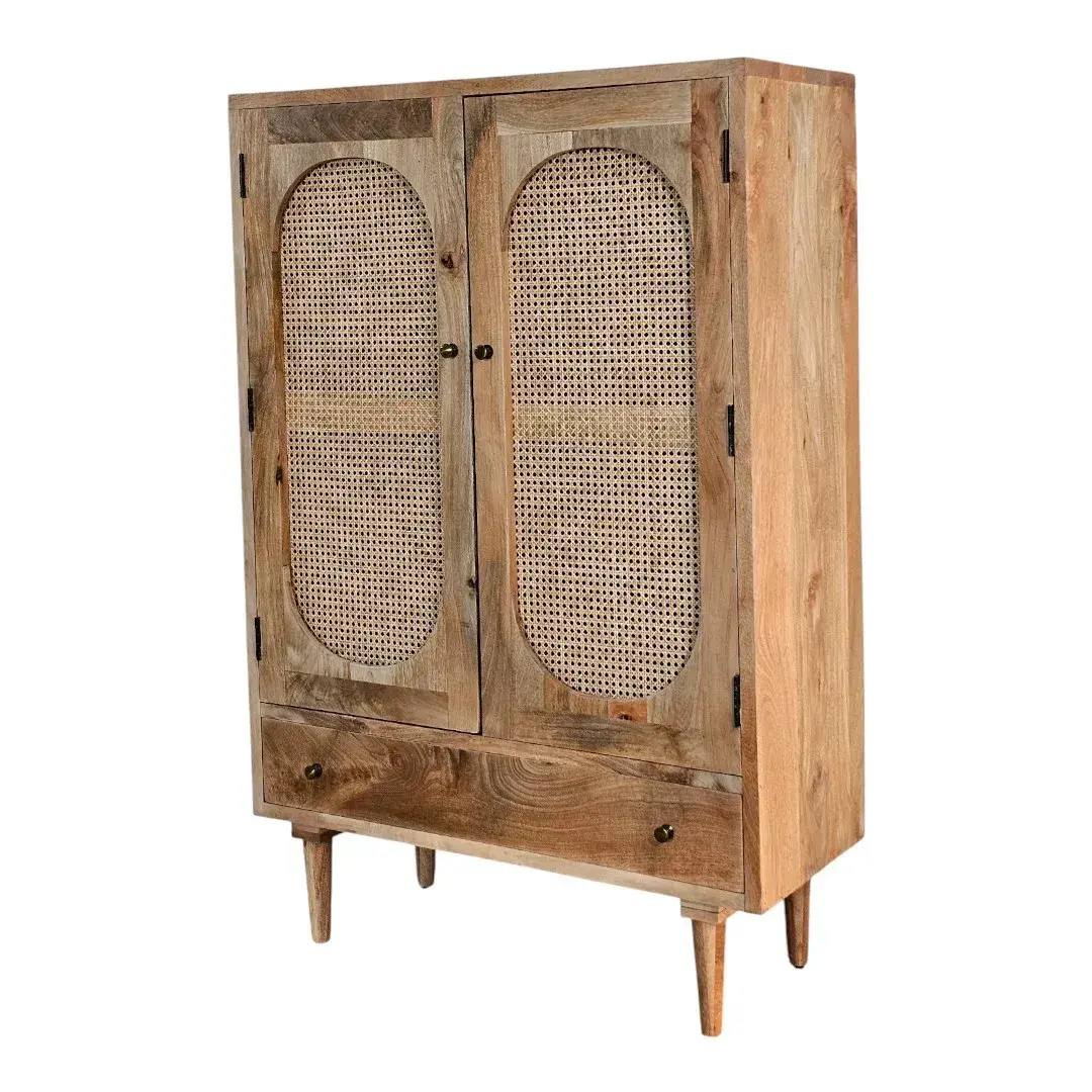 Light Rattan Mid-Storage Cabinet