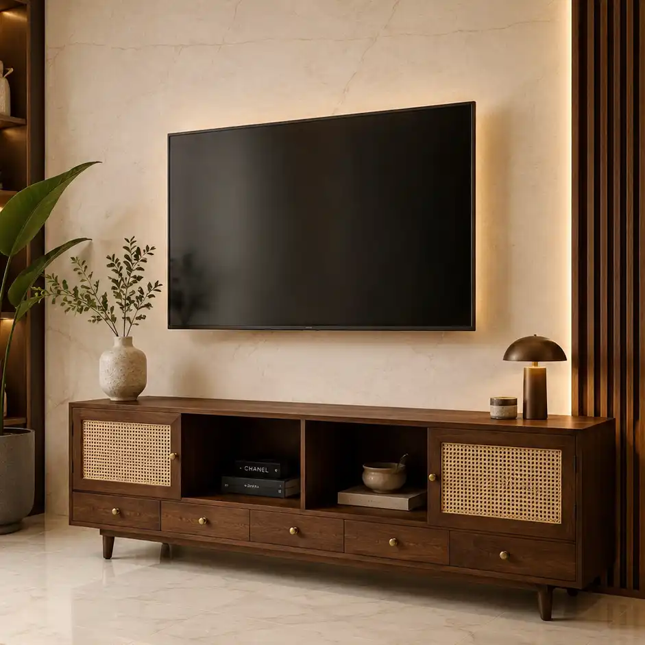 Rattan & Wood TV Unit