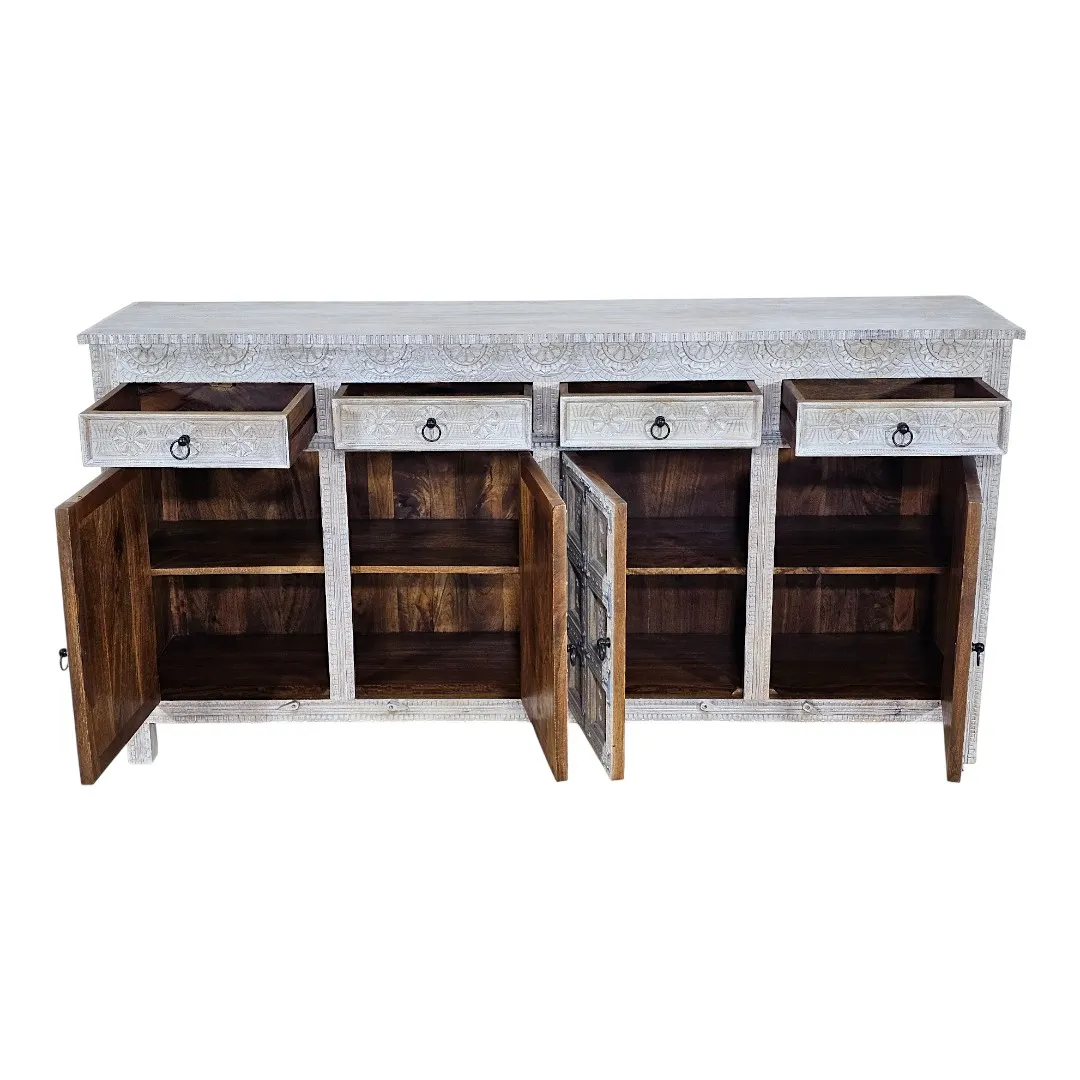 Hand-Carved Whitewash Buffet