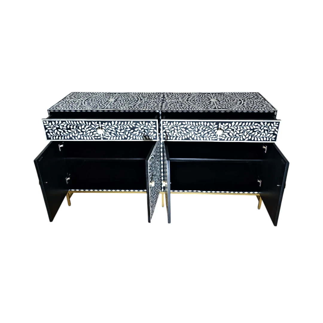 The “Marquetry Mirage” Bone Inlay Credenza Black