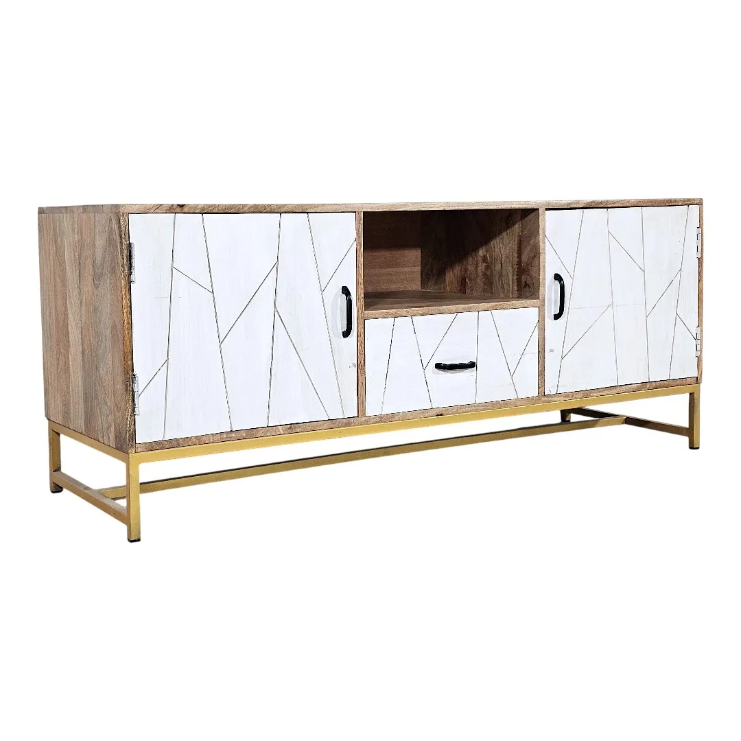 "Hala" Geometric Mixed-Tone TV Unit / طاولة تلفزيون "هلا" بالخشب والنقوش