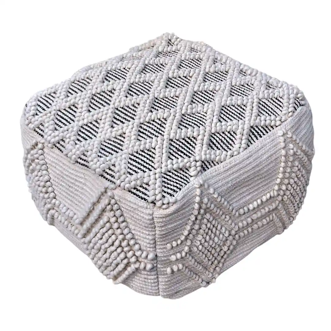 The Sahara Nomad Hand-Woven Jute & Wool Pouf