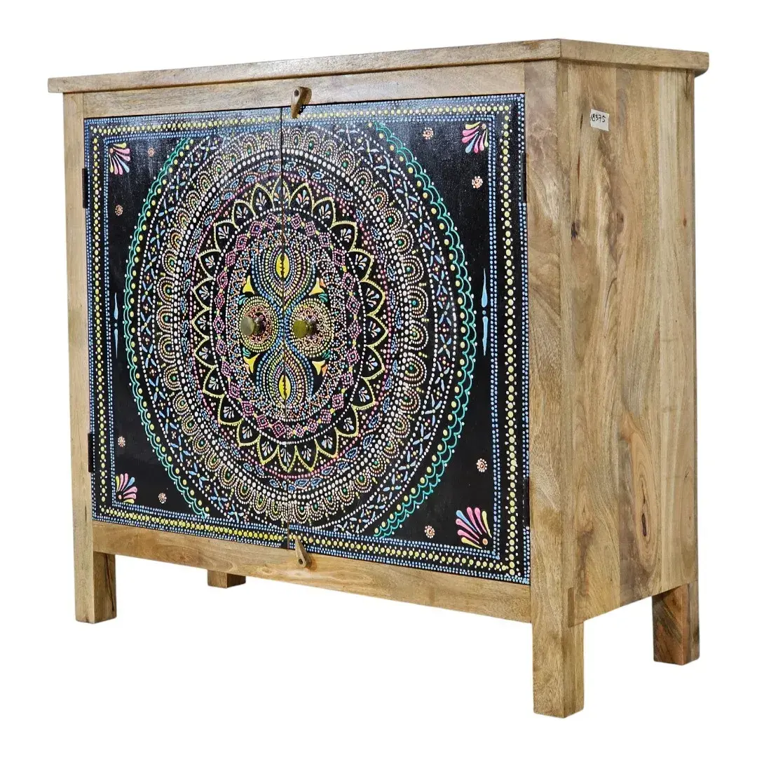 Hand-Painted Mandala Accent Cabinet