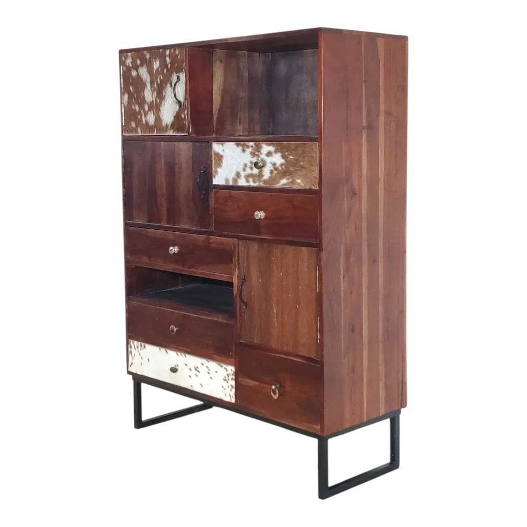 The Raymond Acacia & Genuine Hide Storage Cabinet