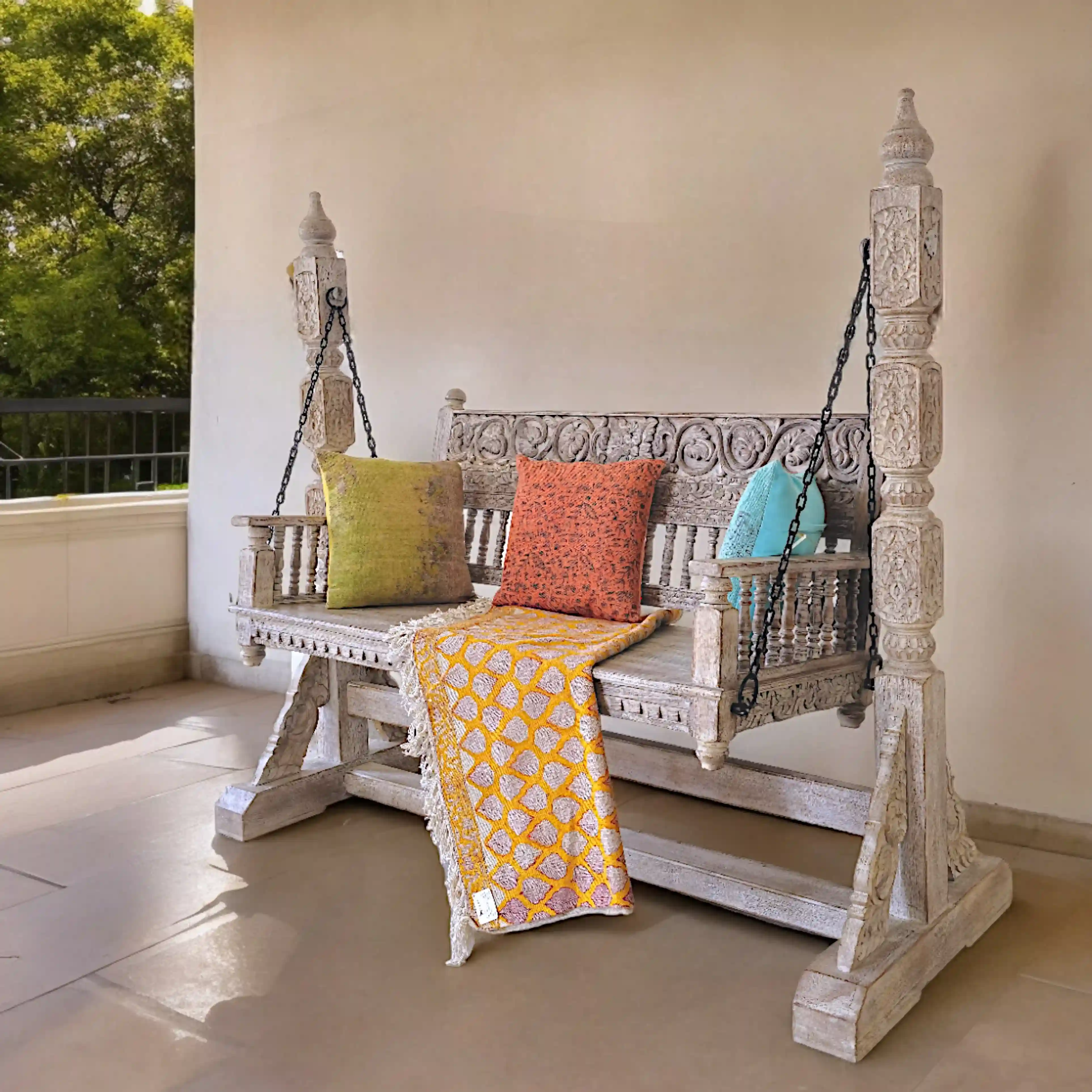 ARYA Artisanal Carved Swing Bench