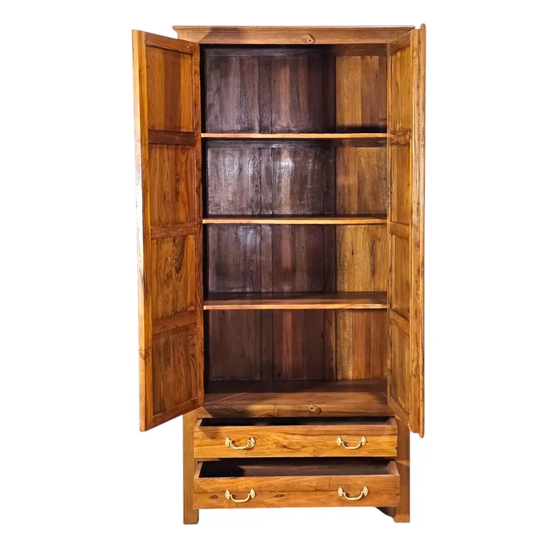 Botanical Relief Teak Armoire