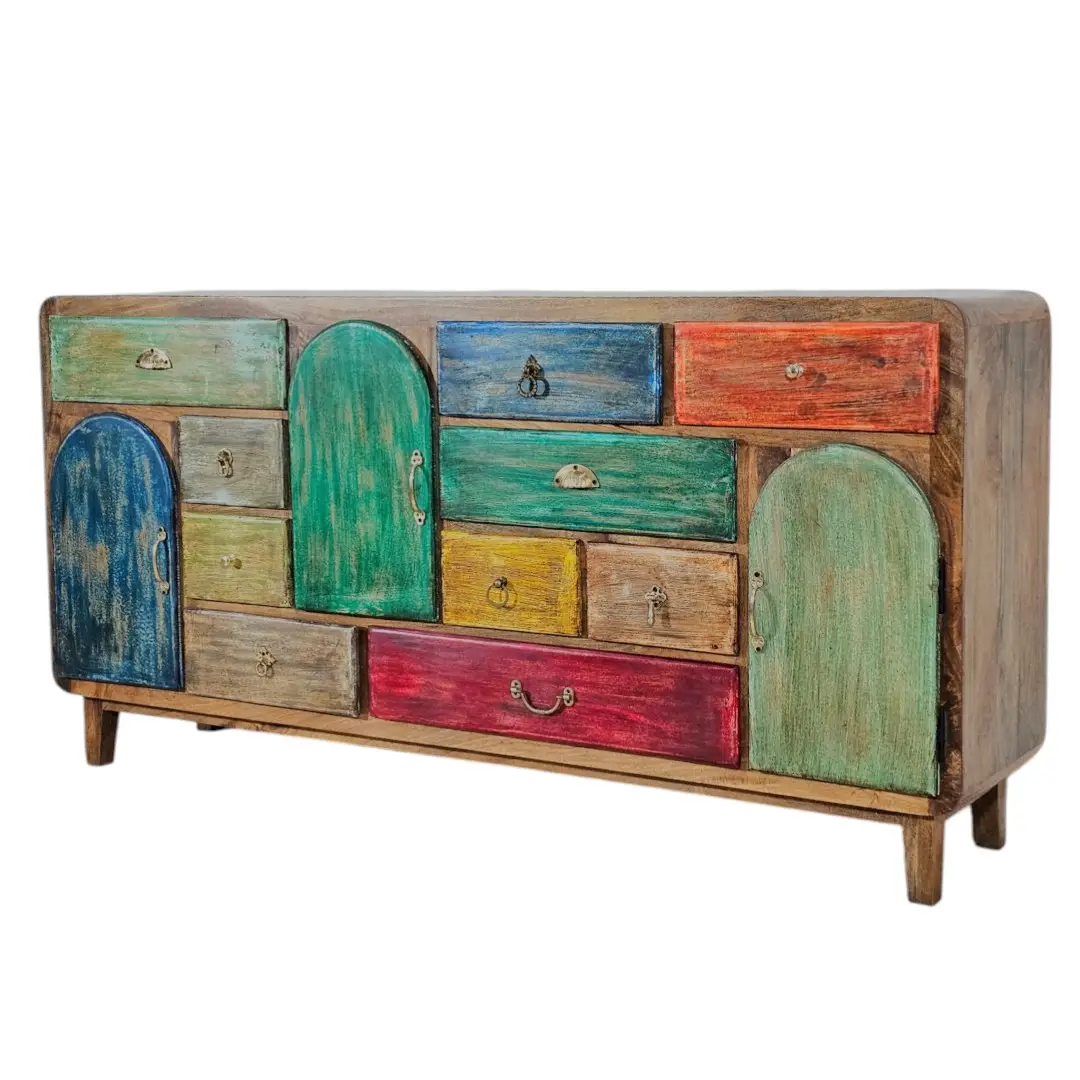 Retro-Chic Arched Mango Wood Sideboard