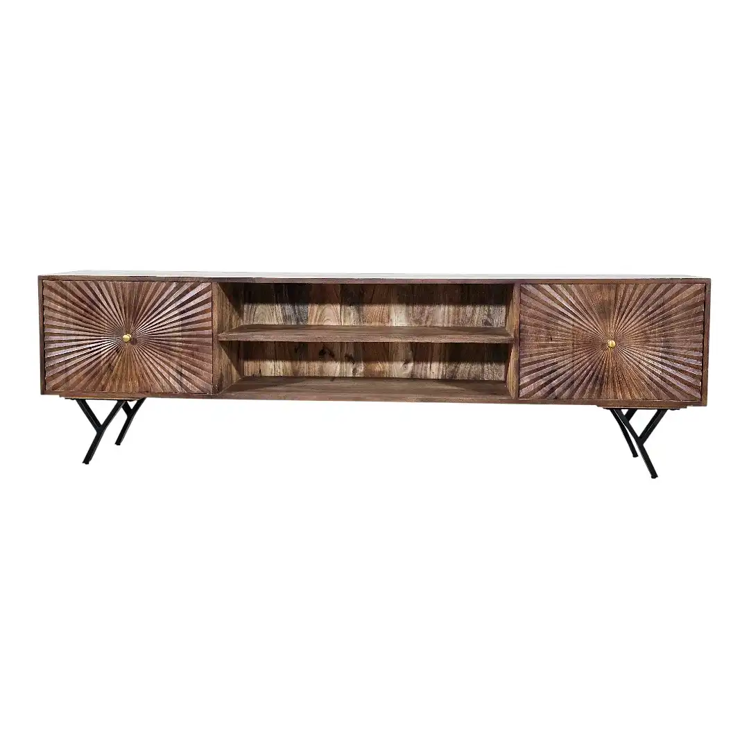 TV bench with patterned doors, black