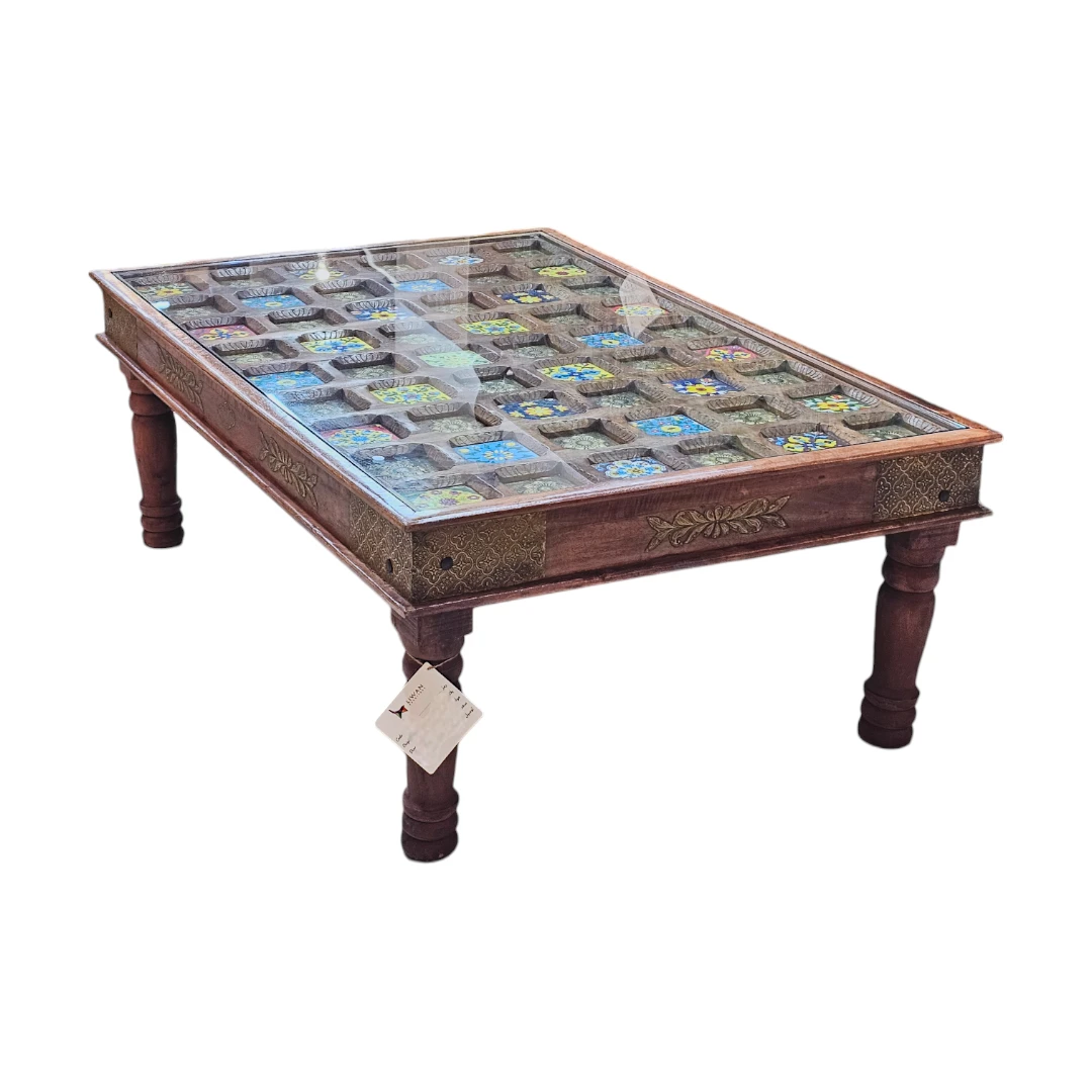 Tile and Brass Inlay Coffee Table