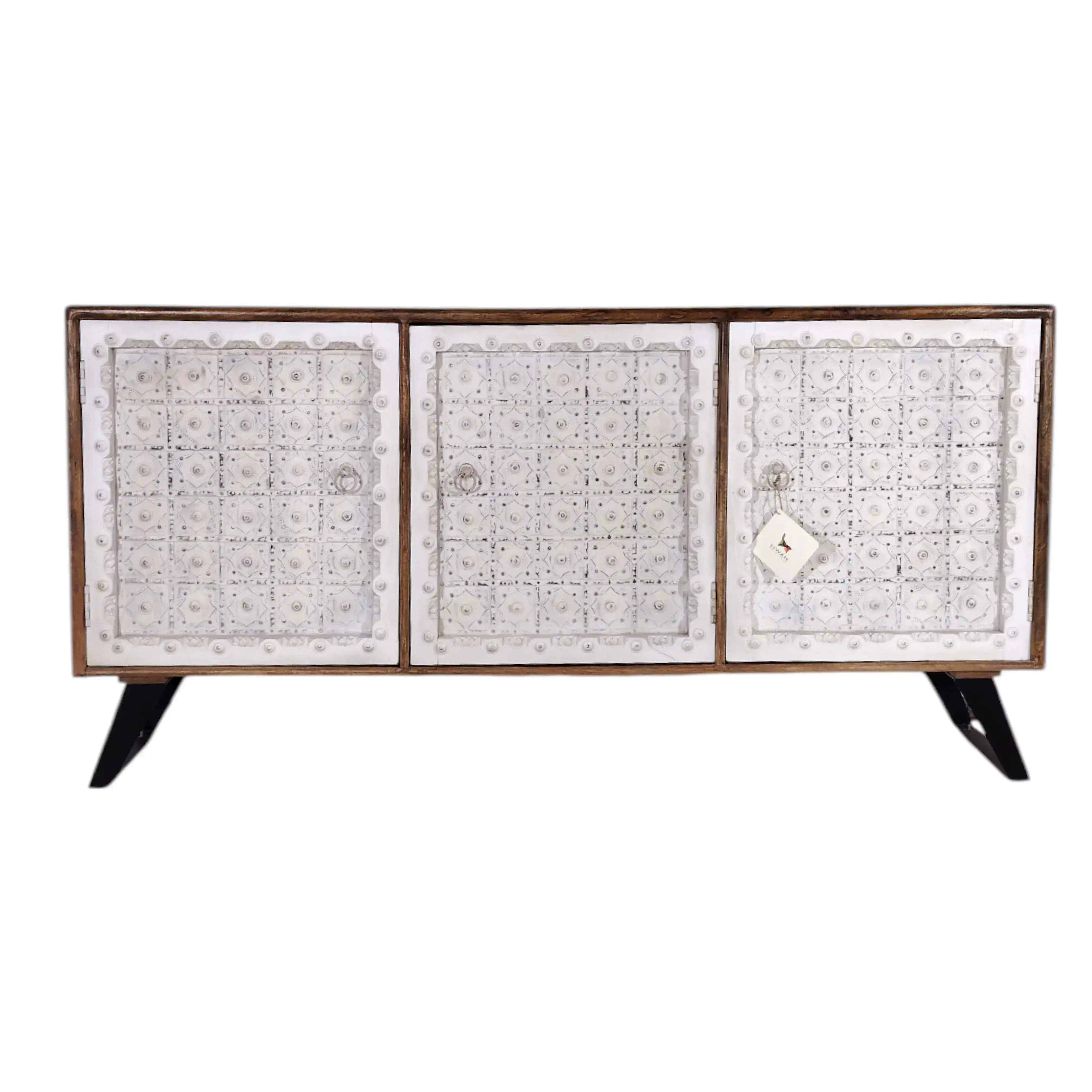 The Kila Embossed Sheet Metal & Mango Wood Credenza