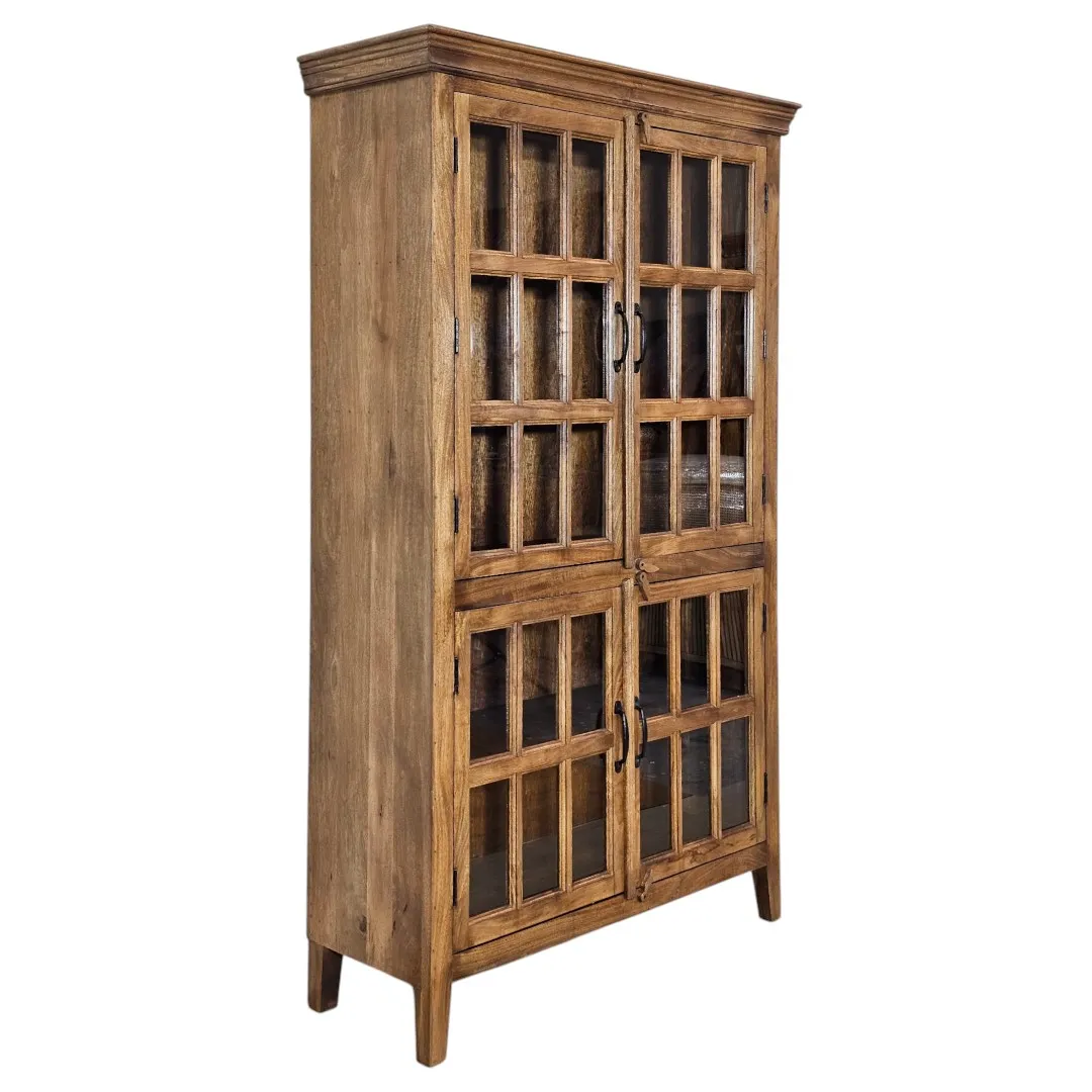 Solid Mango Wood Glass Almirah