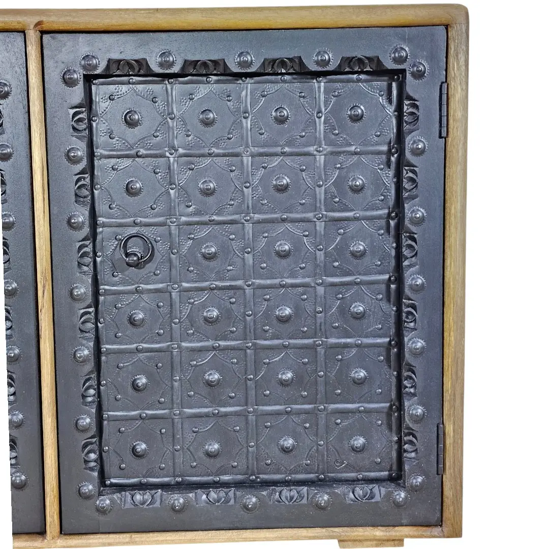 The Kila Embossed Sheet Metal & Mango Wood Credenza