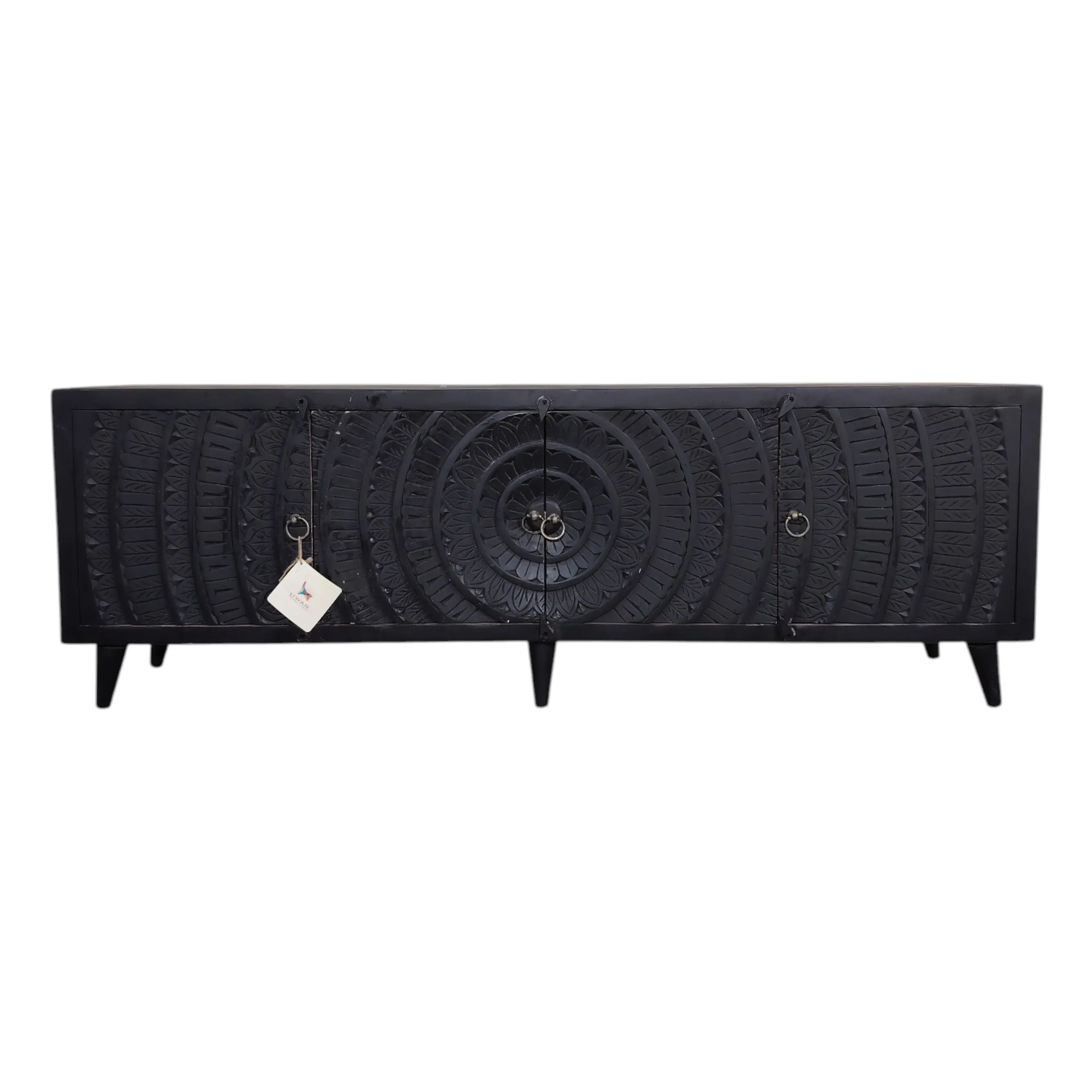 Carved Door TV Console – Black