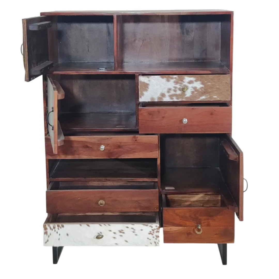 The Raymond Acacia & Genuine Hide Storage Cabinet
