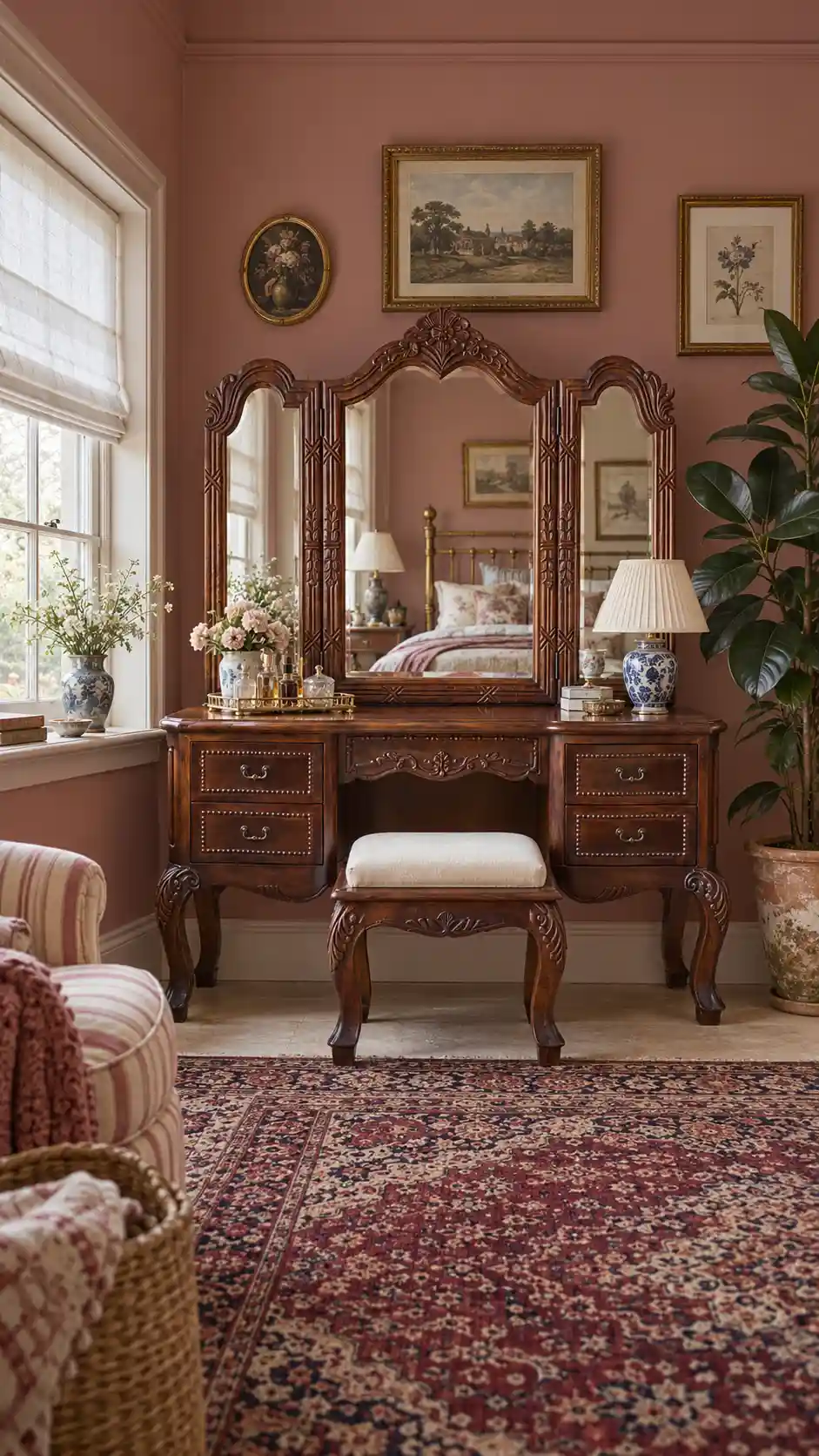 L’Orangerie Rococo Vanity Desk with Tri-Fold Mirror