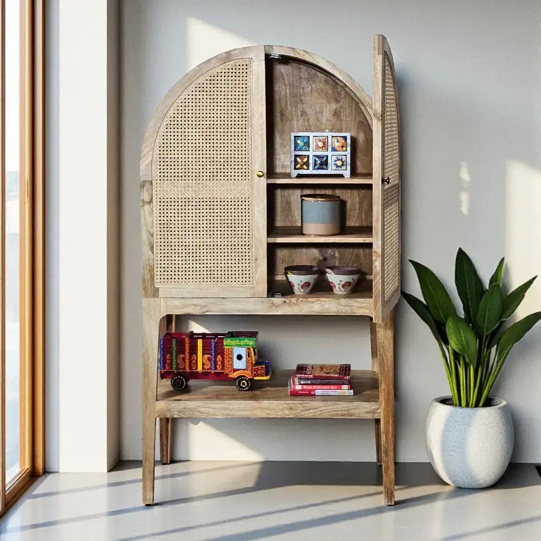 The Arches Natural Cane & Wood Display Cabinet