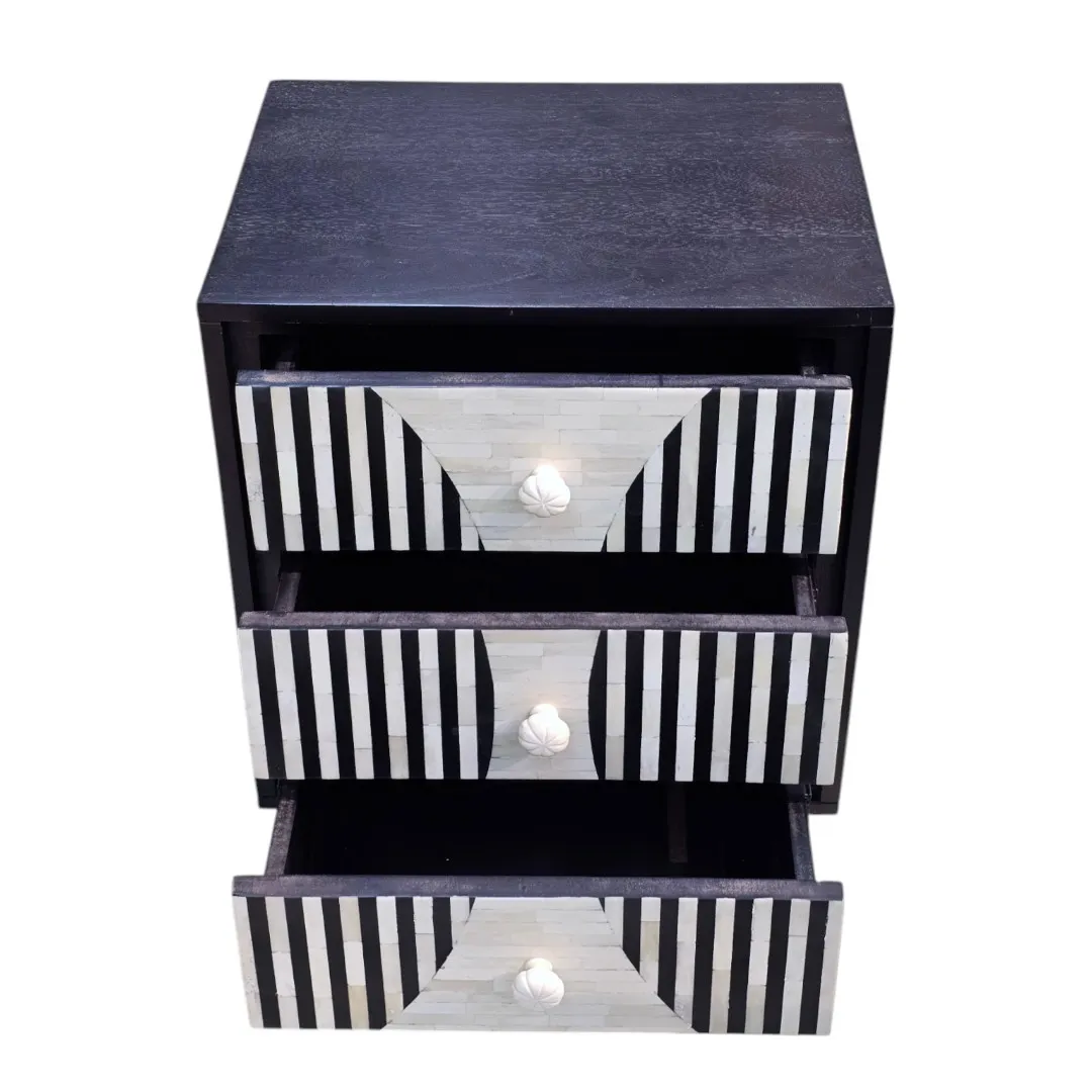 THE GEOMETRIC SCALE BONE INLAY COMMODE BEDSIDE