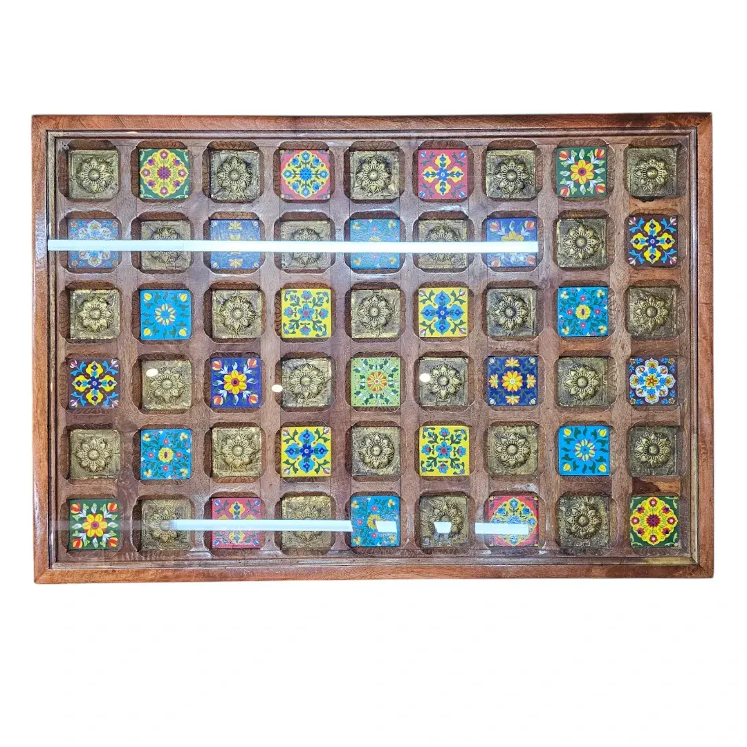Tile and Brass Inlay Coffee Table