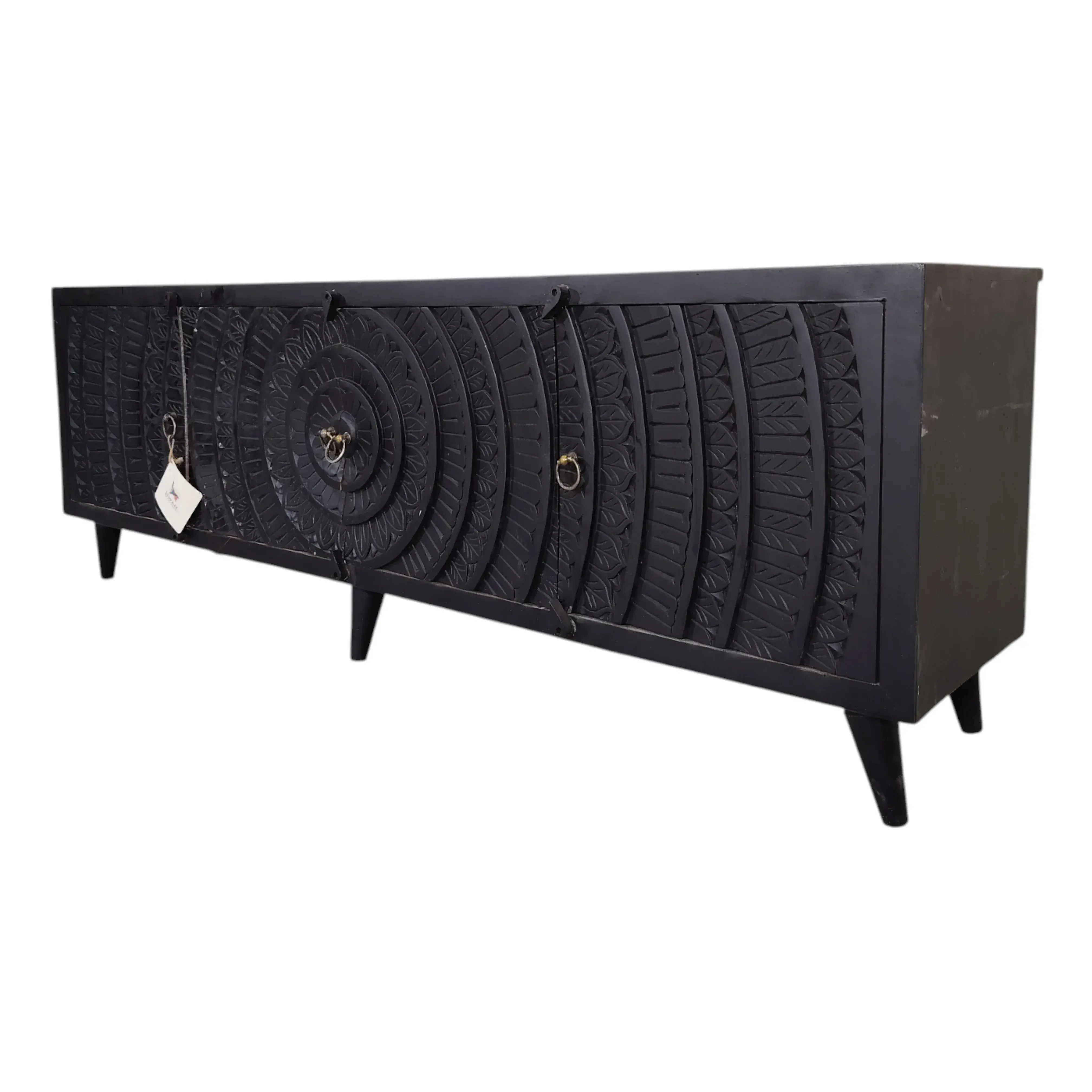Carved Door TV Console – Black